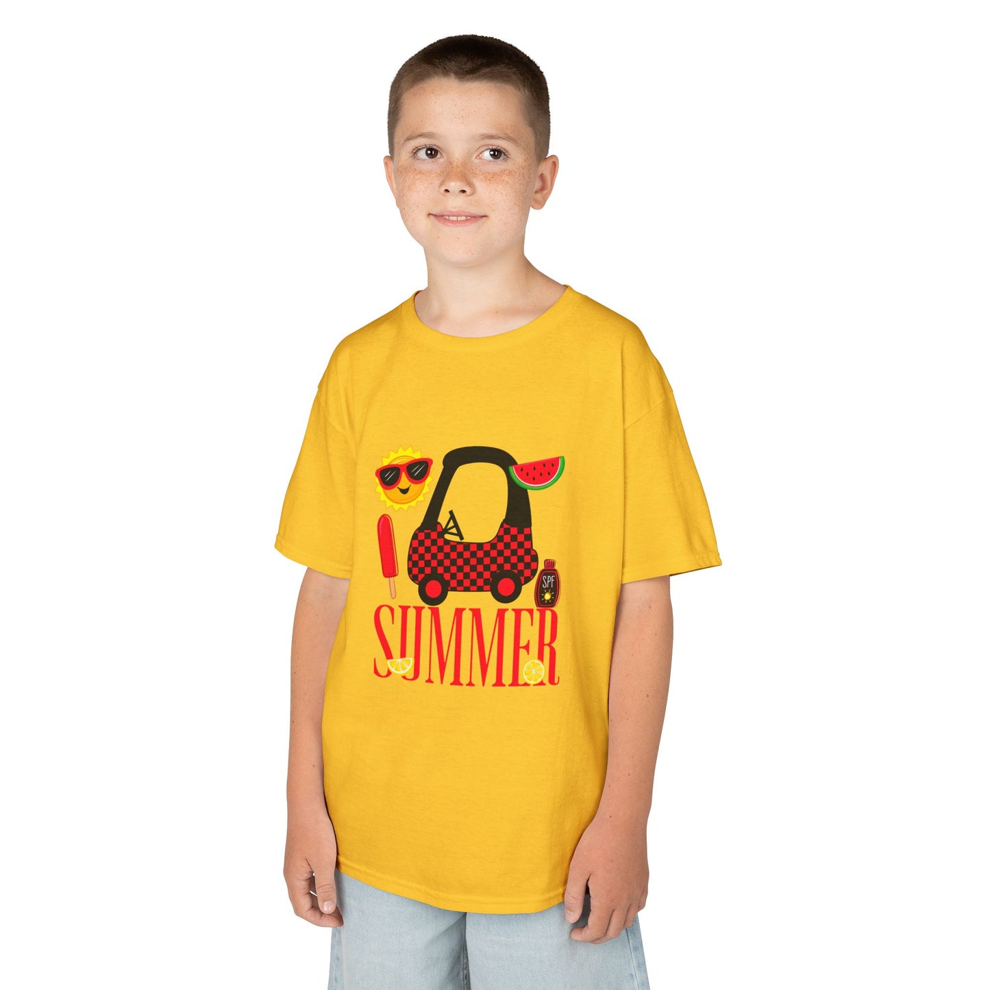 Kids Summer Graphic Tee — 'Summer' Car, Sunglasses & Popsicle Design