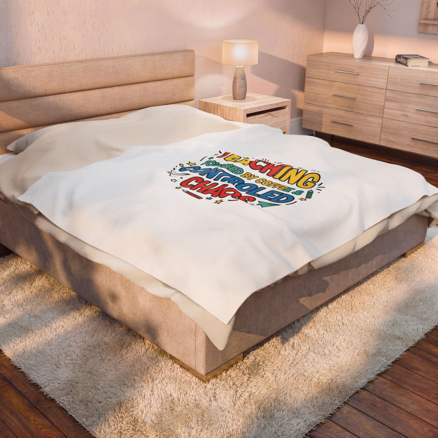 Teaching Powered By Coffee & Controlled Chaos Velveteen Plush Blanket | Teacher Appreciation