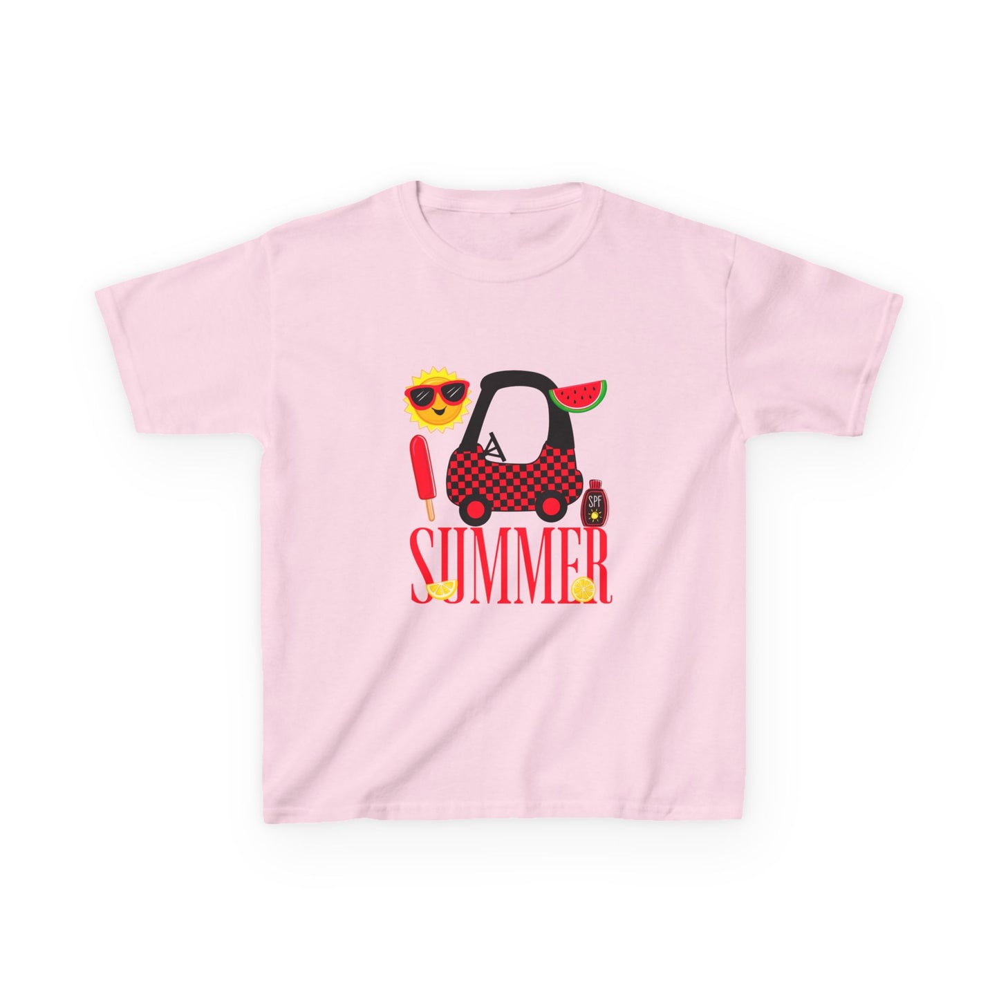 Kids Summer Graphic Tee — 'Summer' Car, Sunglasses & Popsicle Design