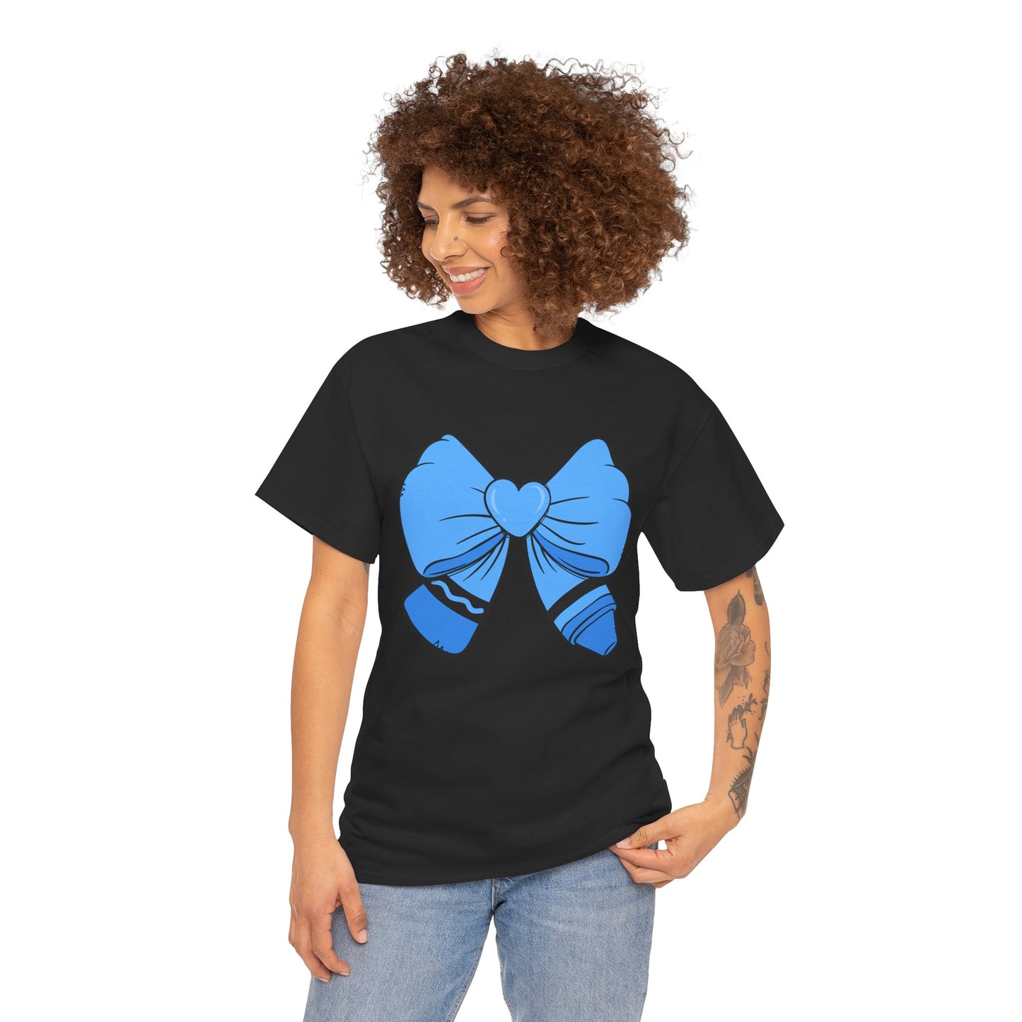 Blue Bow Heart Unisex Tee | Cute Graphic T-Shirt, Gift for Friends, Trendy Casual Wear, Birthday Apparel, Stylish Everyday Top