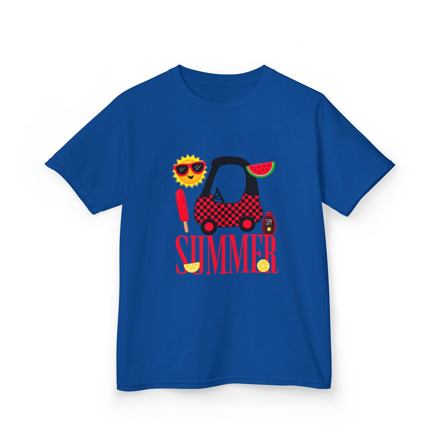 Kids Summer Graphic Tee — 'Summer' Car, Sunglasses & Popsicle Design