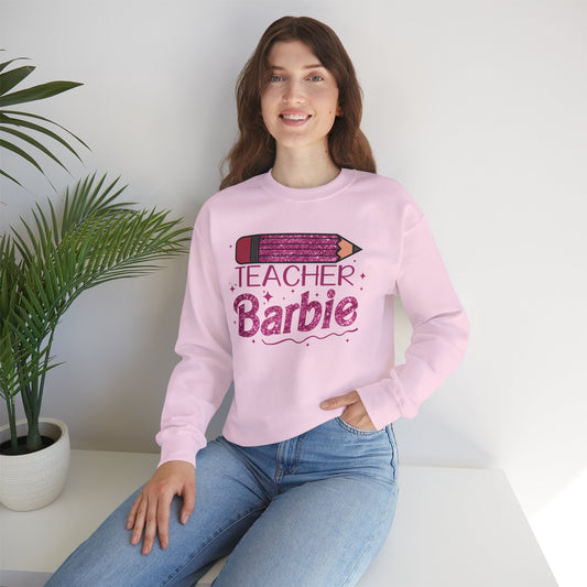 Glitter Pink Teacher Crewneck Sweatshirt | Fun Gift for Educators, Back to School, Teacher Appreciation, Casual Wear, Birthday Gift