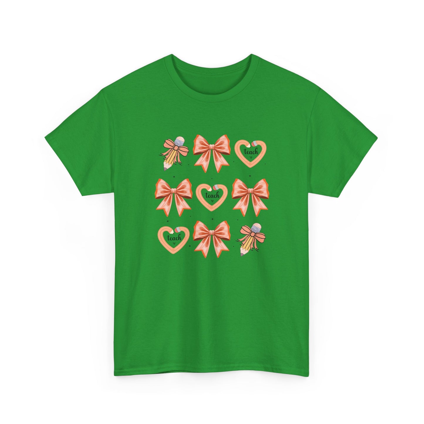 Pencil and  Bow Graphic Tee, Unisex Cotton T-Shirt, Heart Design Shirt, Gift for Her, Cute Casual Outfits, Spring Fashion Tee