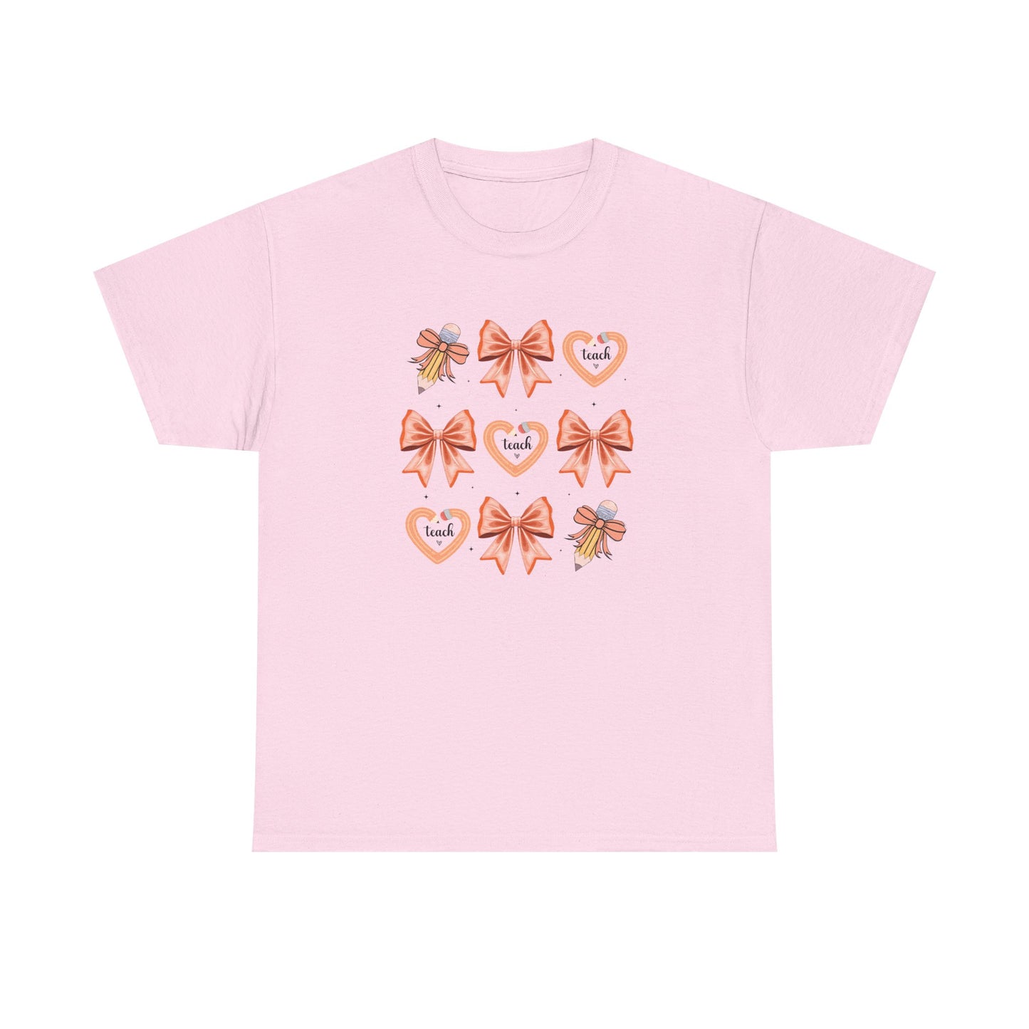 Pencil and  Bow Graphic Tee, Unisex Cotton T-Shirt, Heart Design Shirt, Gift for Her, Cute Casual Outfits, Spring Fashion Tee