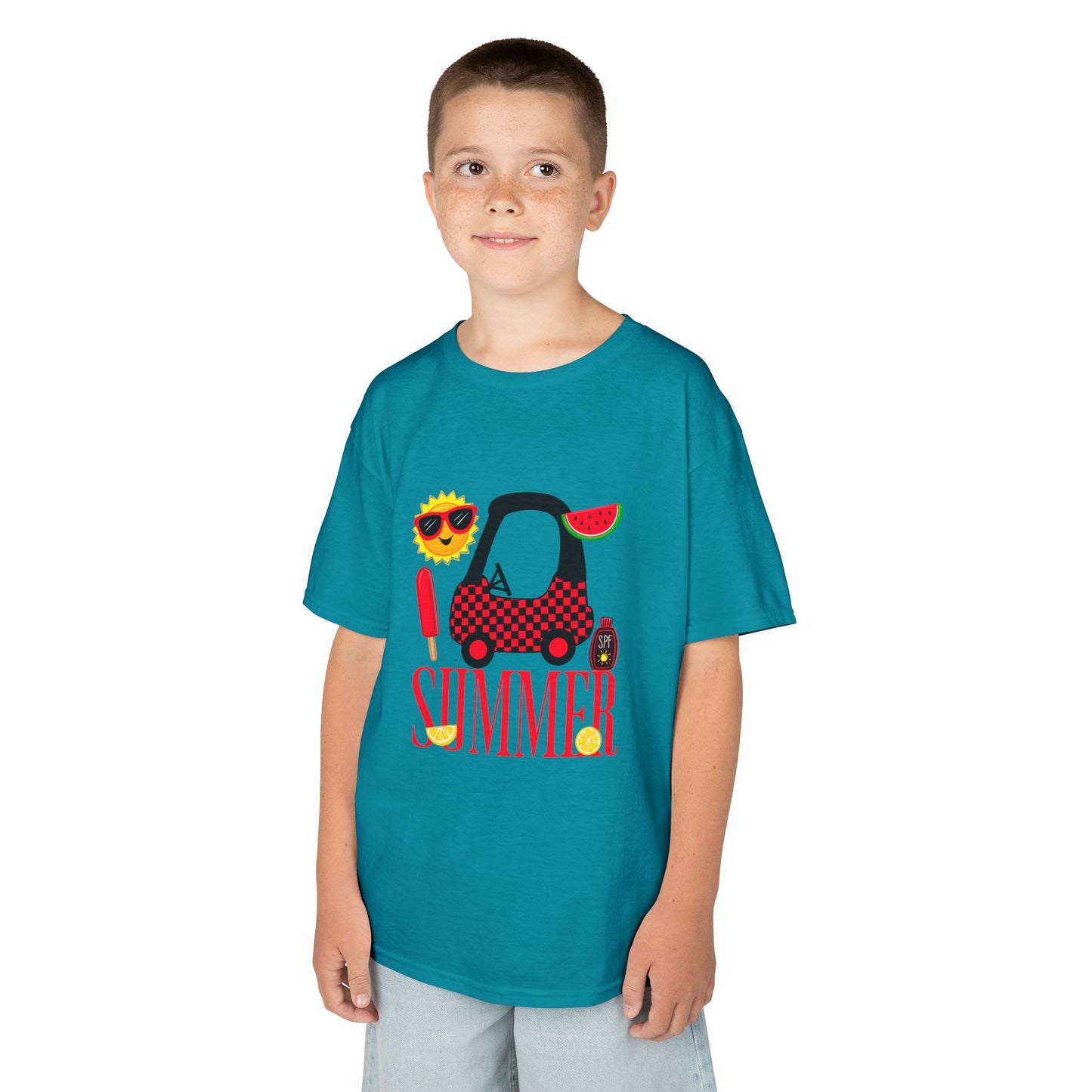 Kids Summer Graphic Tee — 'Summer' Car, Sunglasses & Popsicle Design