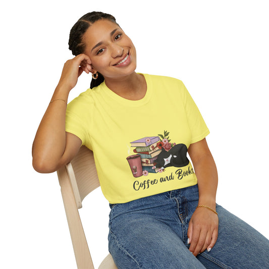 Coffee and Books Cat Tee