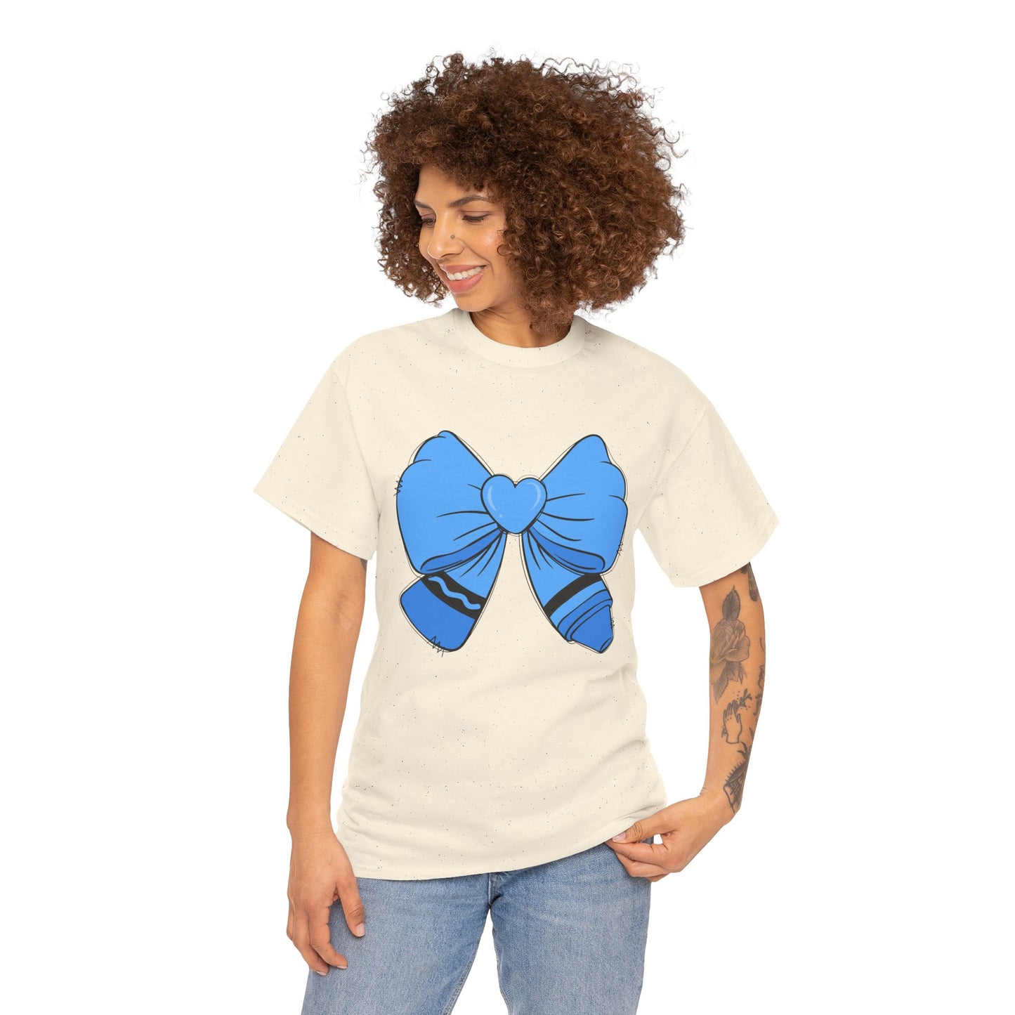 Blue Bow Heart Unisex Tee | Cute Graphic T-Shirt, Gift for Friends, Trendy Casual Wear, Birthday Apparel, Stylish Everyday Top