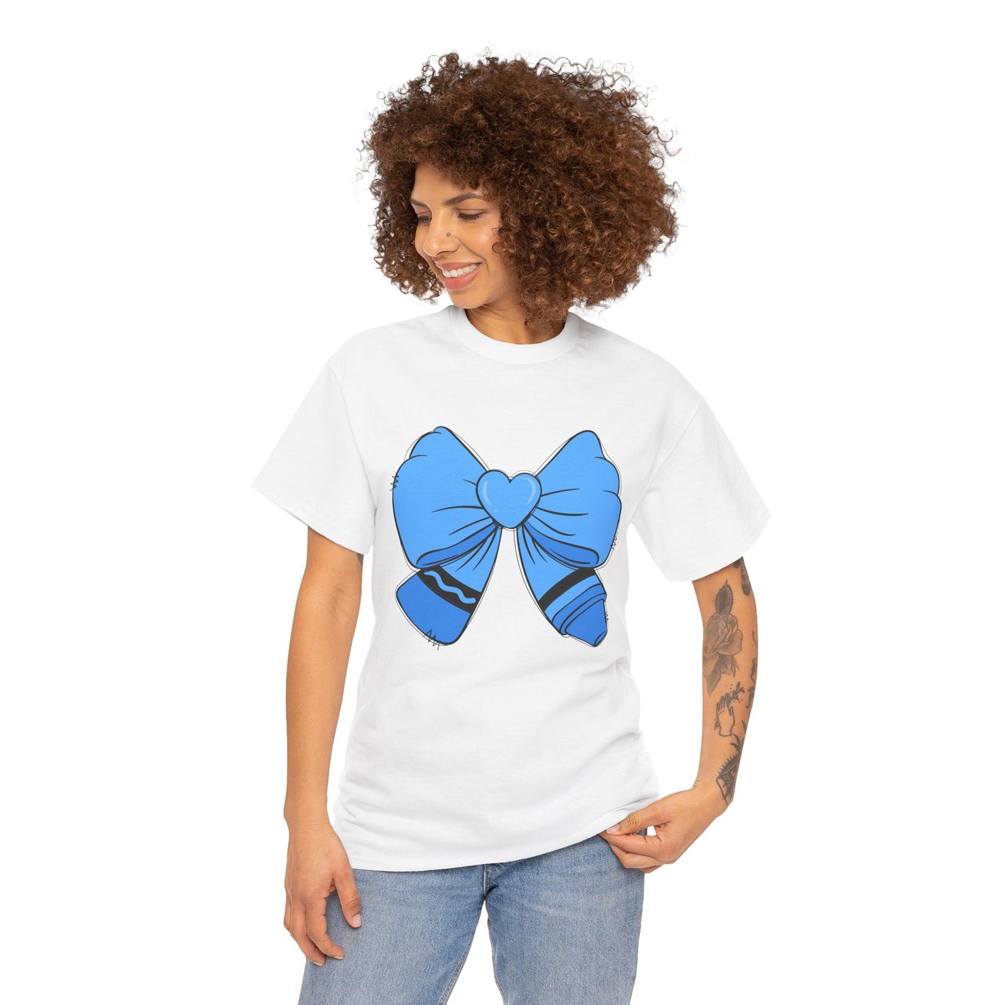 Blue Bow Heart Unisex Tee | Cute Graphic T-Shirt, Gift for Friends, Trendy Casual Wear, Birthday Apparel, Stylish Everyday Top