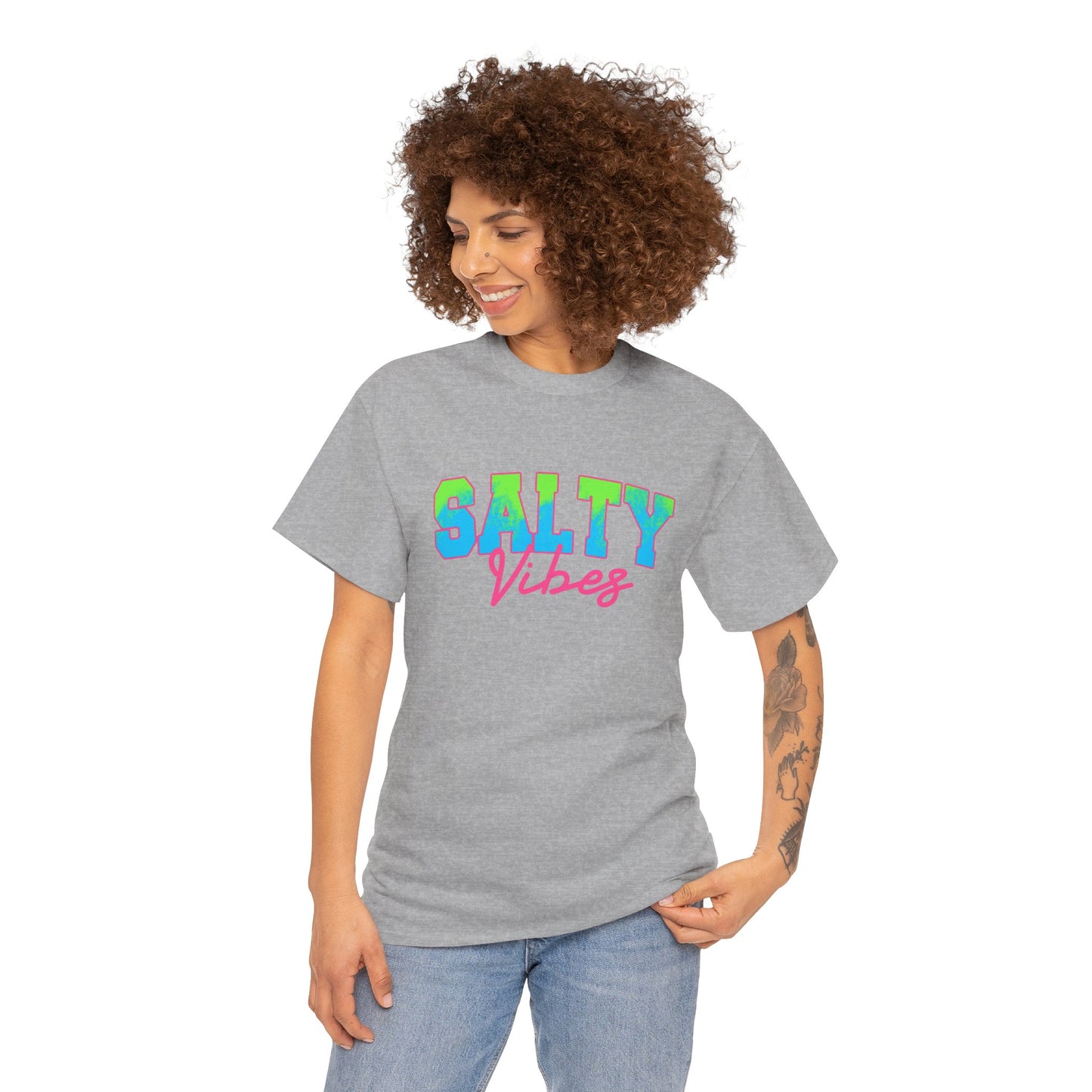 Salty Vibes Unisex Heavy Cotton Tee | Casual Summer Shirt, Beachwear, Gift for Friends, Ocean Lover, Graphic Tee
