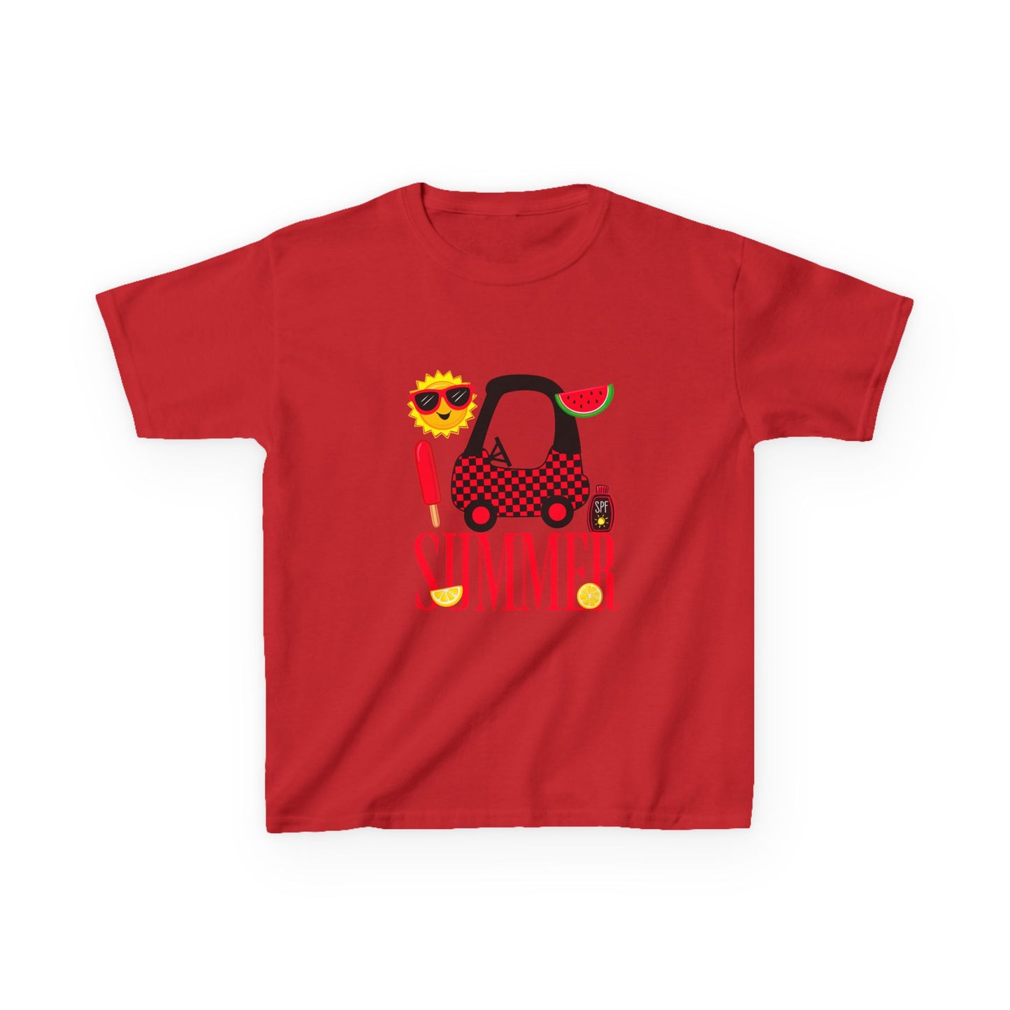 Kids Summer Graphic Tee — 'Summer' Car, Sunglasses & Popsicle Design