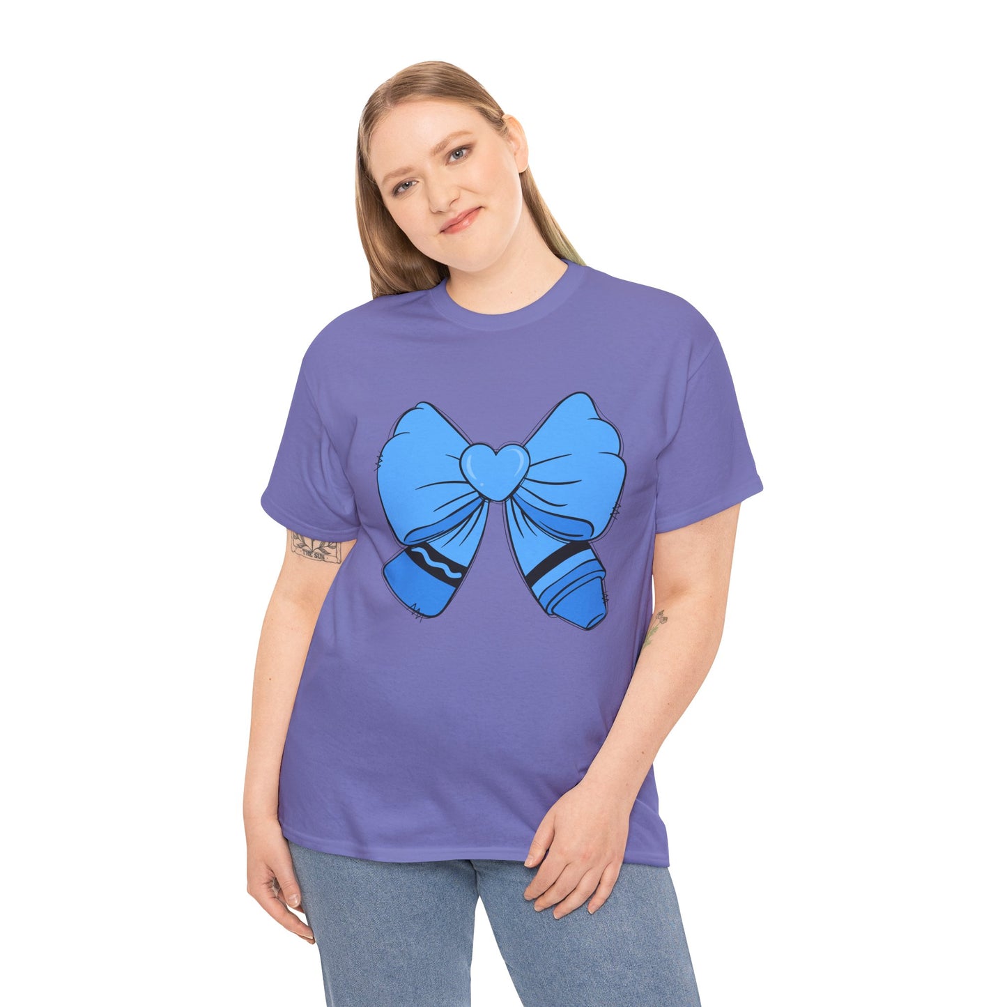 Blue Bow Heart Unisex Tee | Cute Graphic T-Shirt, Gift for Friends, Trendy Casual Wear, Birthday Apparel, Stylish Everyday Top