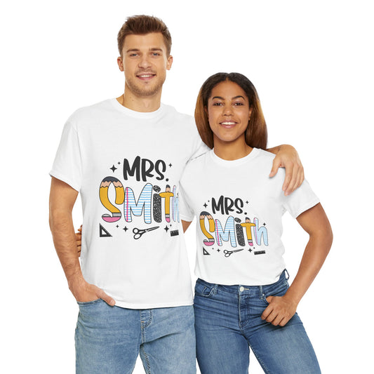 Custom Mrs. Smith Unisex Cotton Tee, Personalized Gift, Bridal Shower T-Shirt, Wedding Celebration, Newlywed Gift