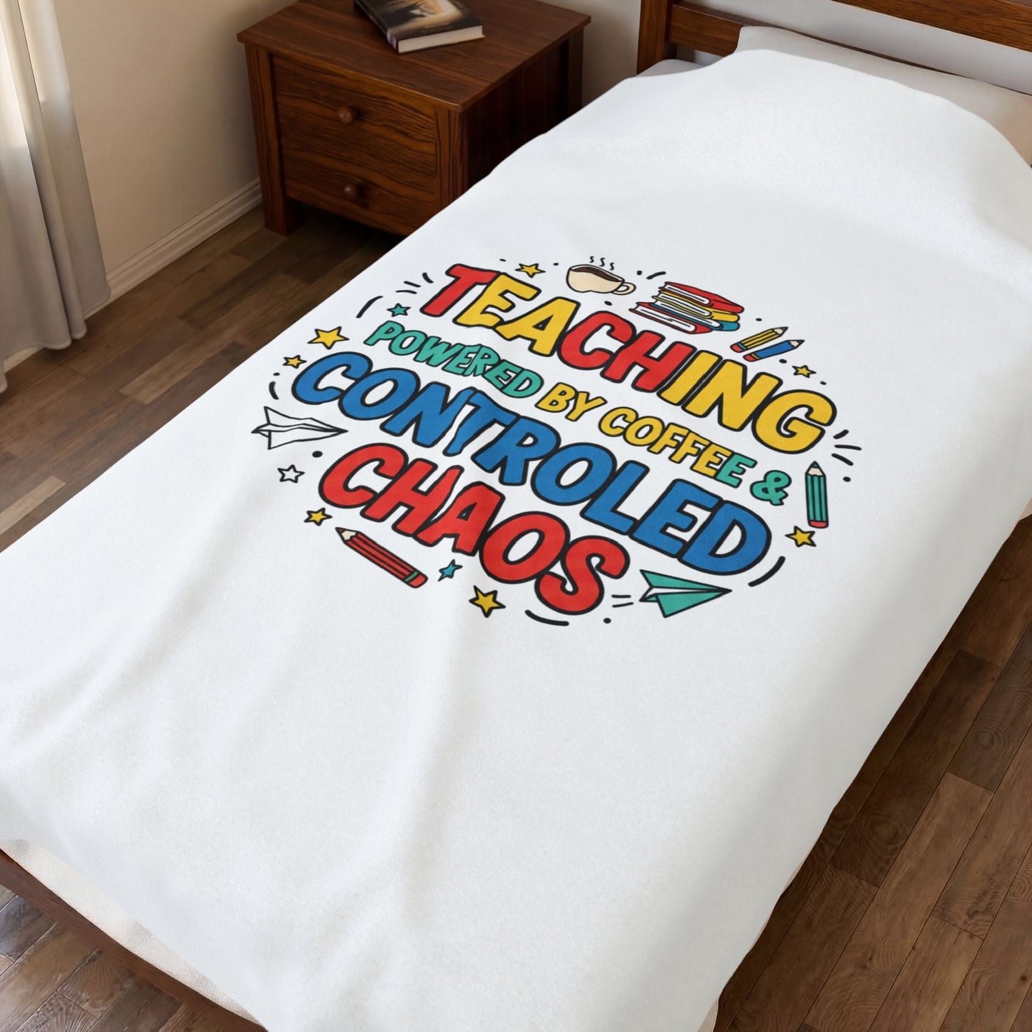 Teaching Powered By Coffee & Controlled Chaos Velveteen Plush Blanket | Teacher Appreciation