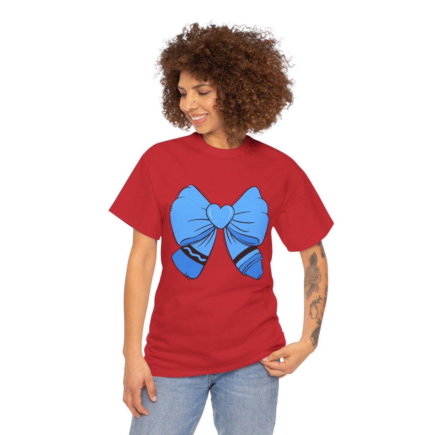 Blue Bow Heart Unisex Tee | Cute Graphic T-Shirt, Gift for Friends, Trendy Casual Wear, Birthday Apparel, Stylish Everyday Top