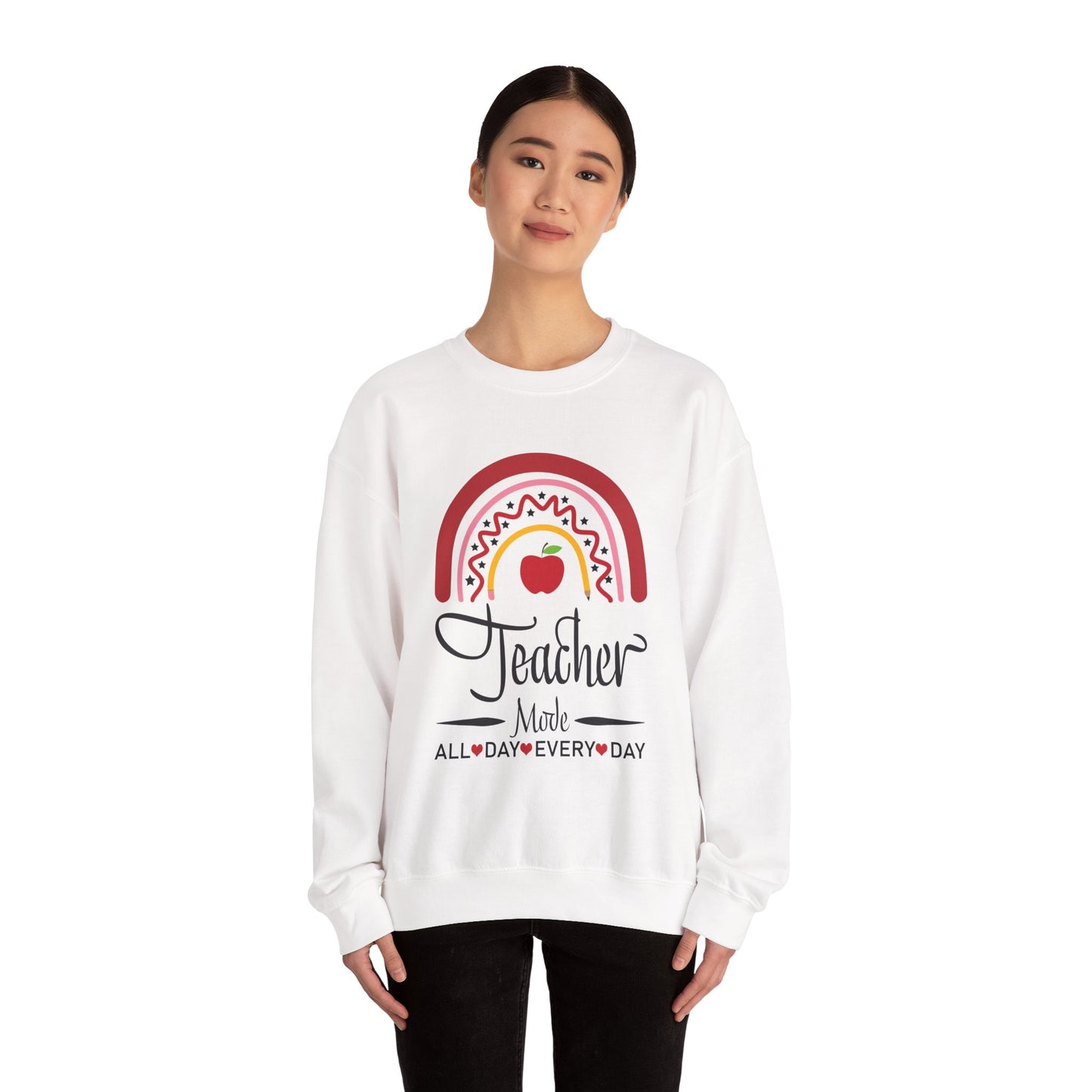Teacher Made All Day Everyday Crewneck Sweatshirt, Comfortable Gift for Educators, Back to School, Teacher Appreciation, Cozy Gift