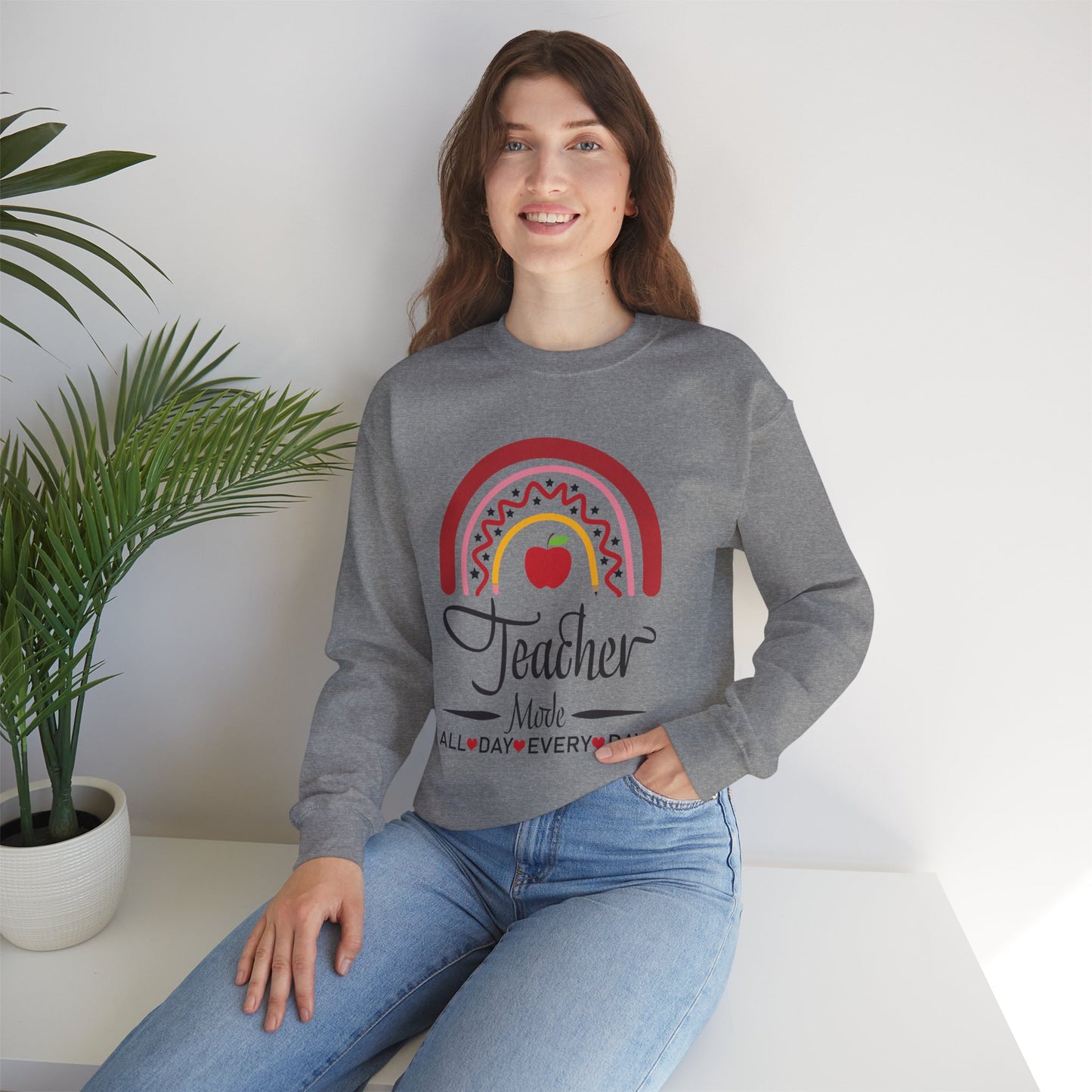 Teacher Made All Day Everyday Crewneck Sweatshirt, Comfortable Gift for Educators, Back to School, Teacher Appreciation, Cozy Gift