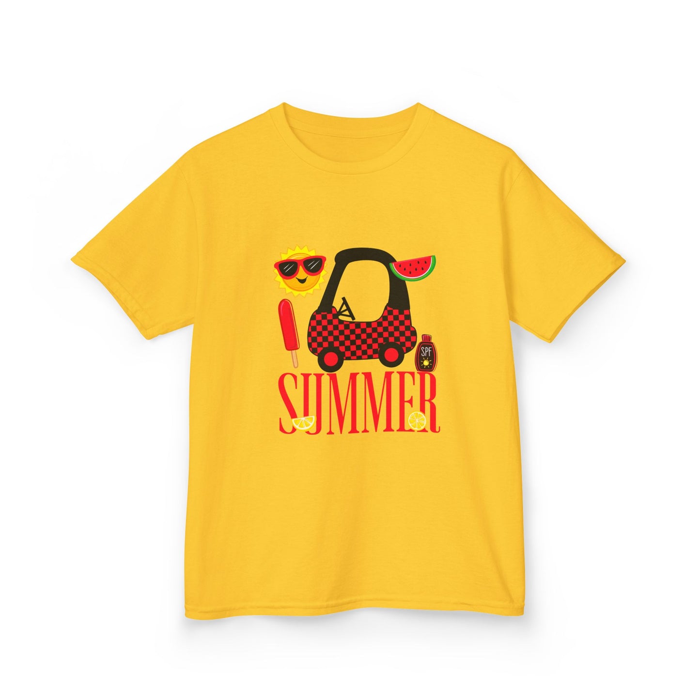 Kids Summer Graphic Tee — 'Summer' Car, Sunglasses & Popsicle Design