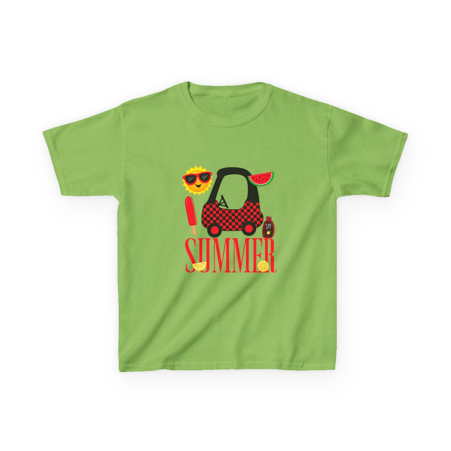 Kids Summer Graphic Tee — 'Summer' Car, Sunglasses & Popsicle Design