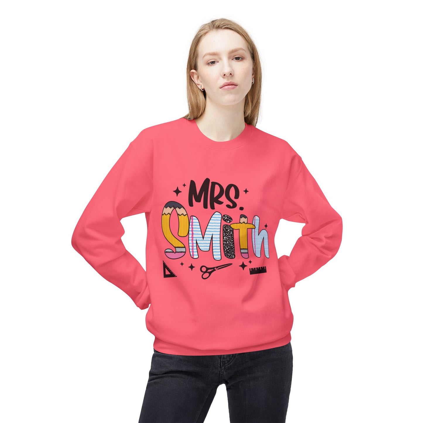 Personalized Mrs. Smith Crewneck Sweatshirt, Custom Fleece Sweatshirt, Cozy Gift for Her, Wedding Gift, Teacher Apparel, Fun Family Gift
