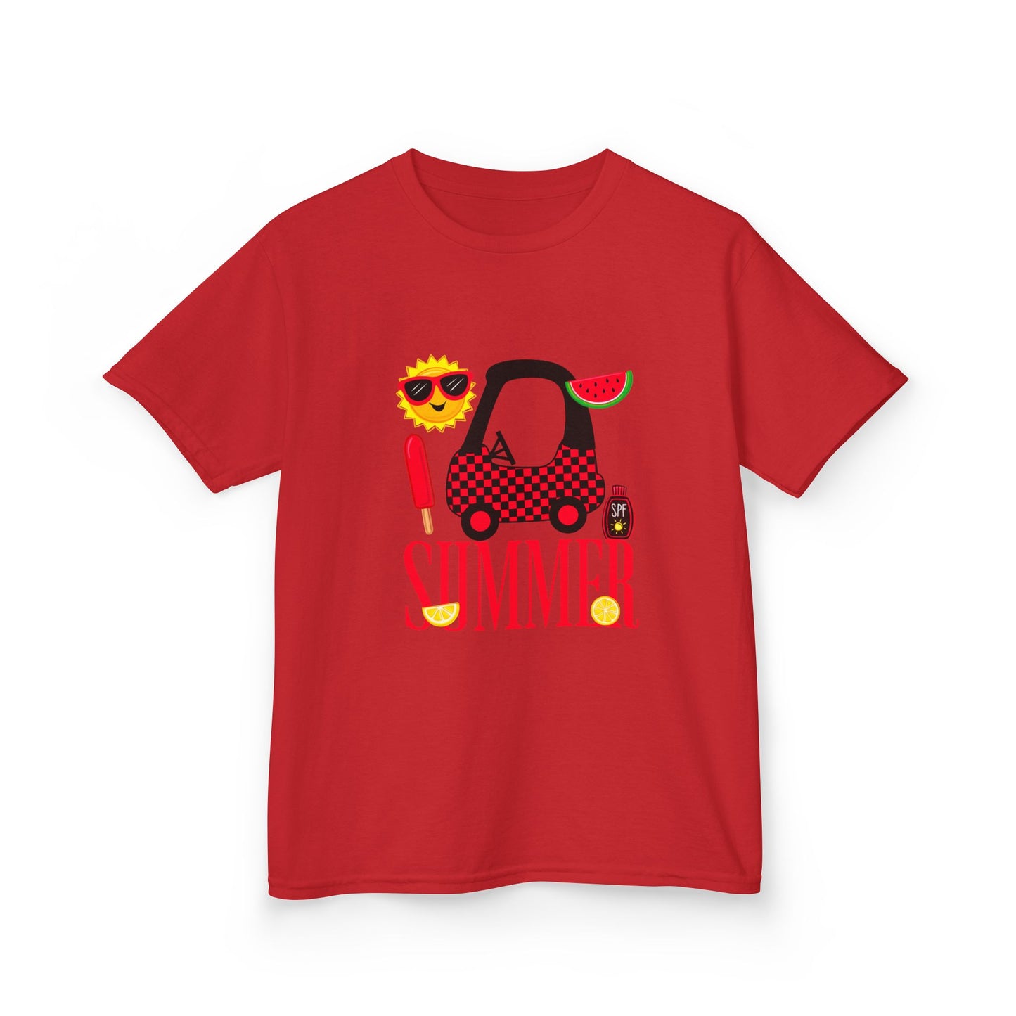 Kids Summer Graphic Tee — 'Summer' Car, Sunglasses & Popsicle Design