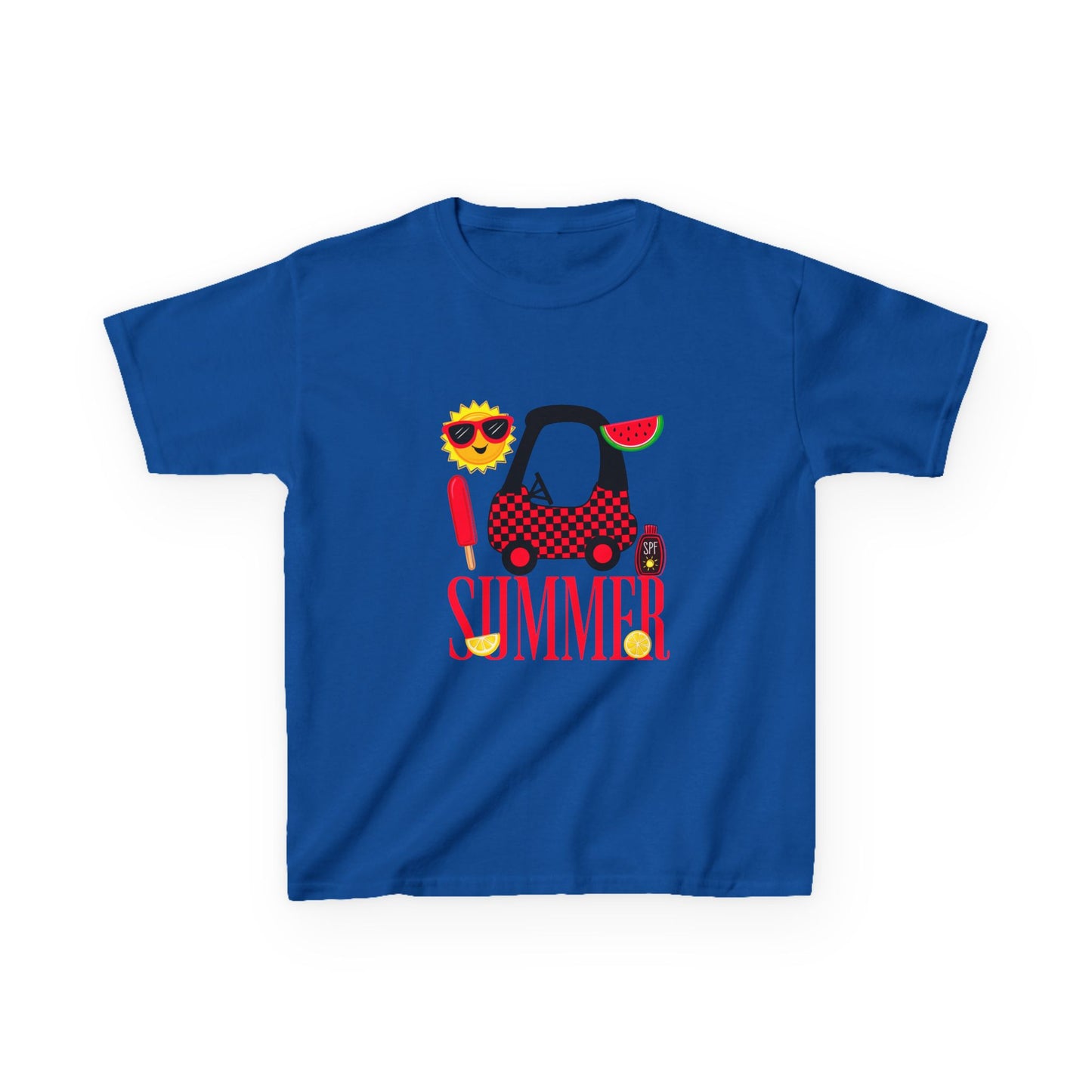 Kids Summer Graphic Tee — 'Summer' Car, Sunglasses & Popsicle Design