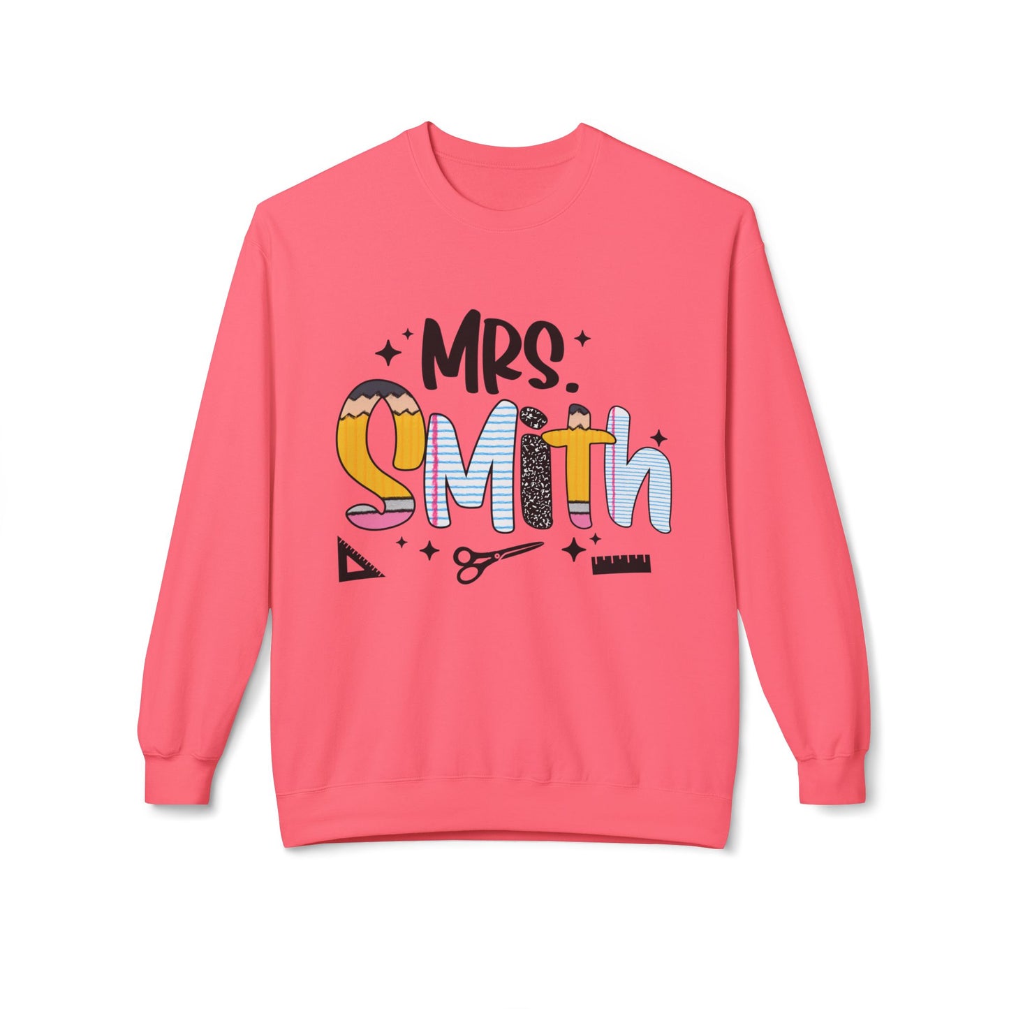 Personalized Mrs. Smith Crewneck Sweatshirt, Custom Fleece Sweatshirt, Cozy Gift for Her, Wedding Gift, Teacher Apparel, Fun Family Gift
