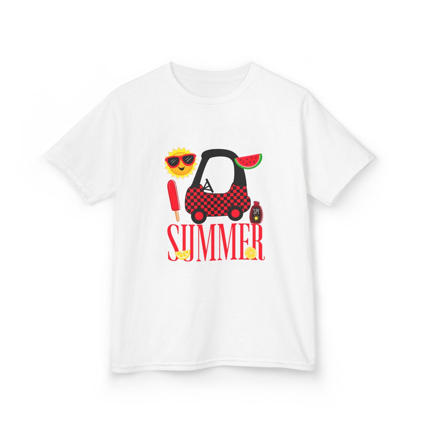 Kids Summer Graphic Tee — 'Summer' Car, Sunglasses & Popsicle Design