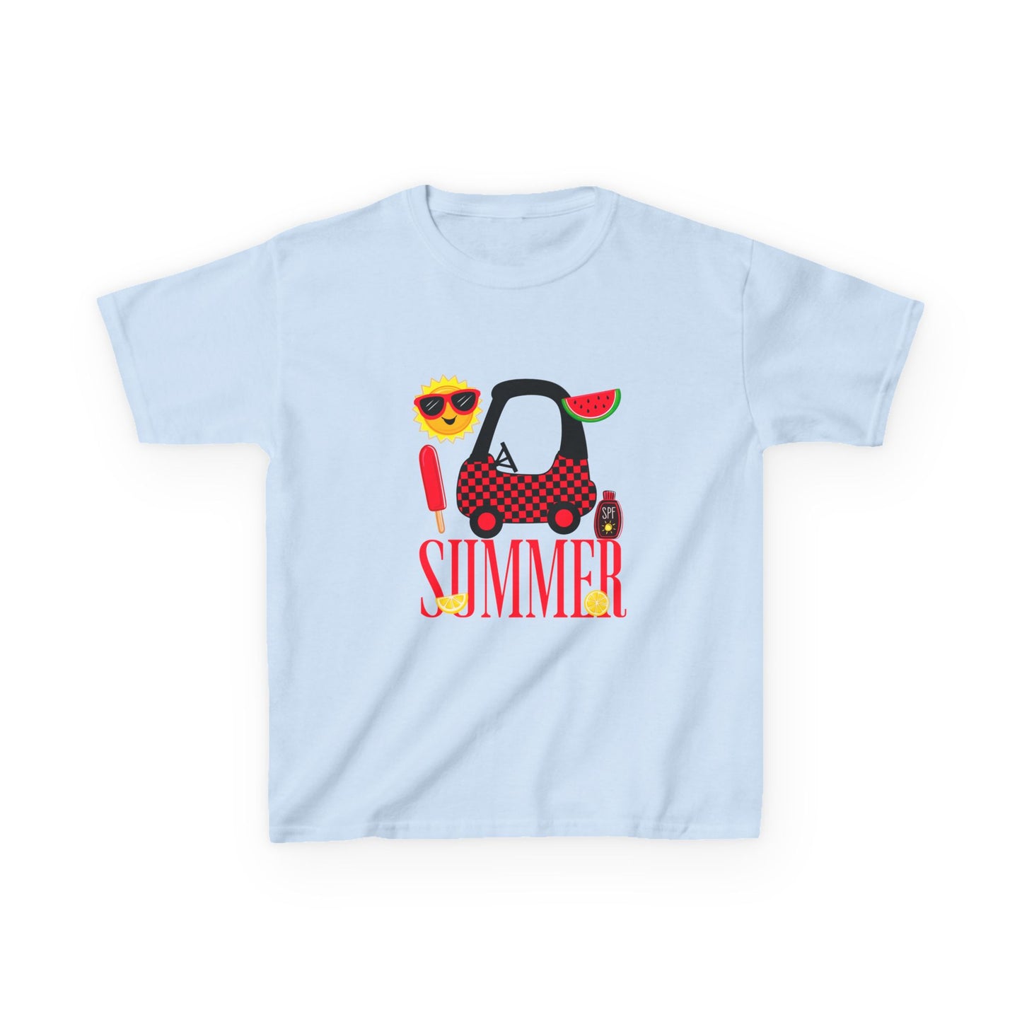 Kids Summer Graphic Tee — 'Summer' Car, Sunglasses & Popsicle Design