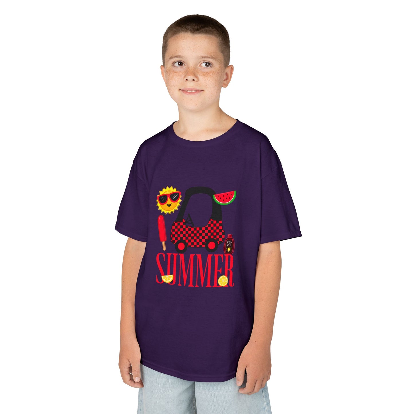 Kids Summer Graphic Tee — 'Summer' Car, Sunglasses & Popsicle Design