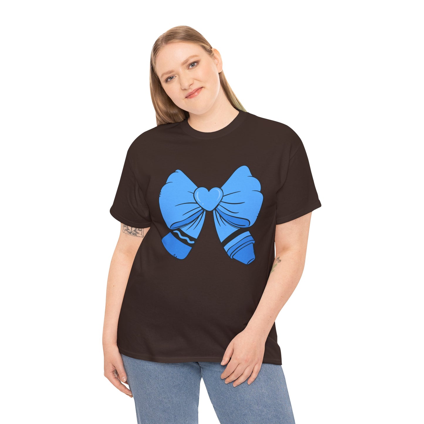 Blue Bow Heart Unisex Tee | Cute Graphic T-Shirt, Gift for Friends, Trendy Casual Wear, Birthday Apparel, Stylish Everyday Top