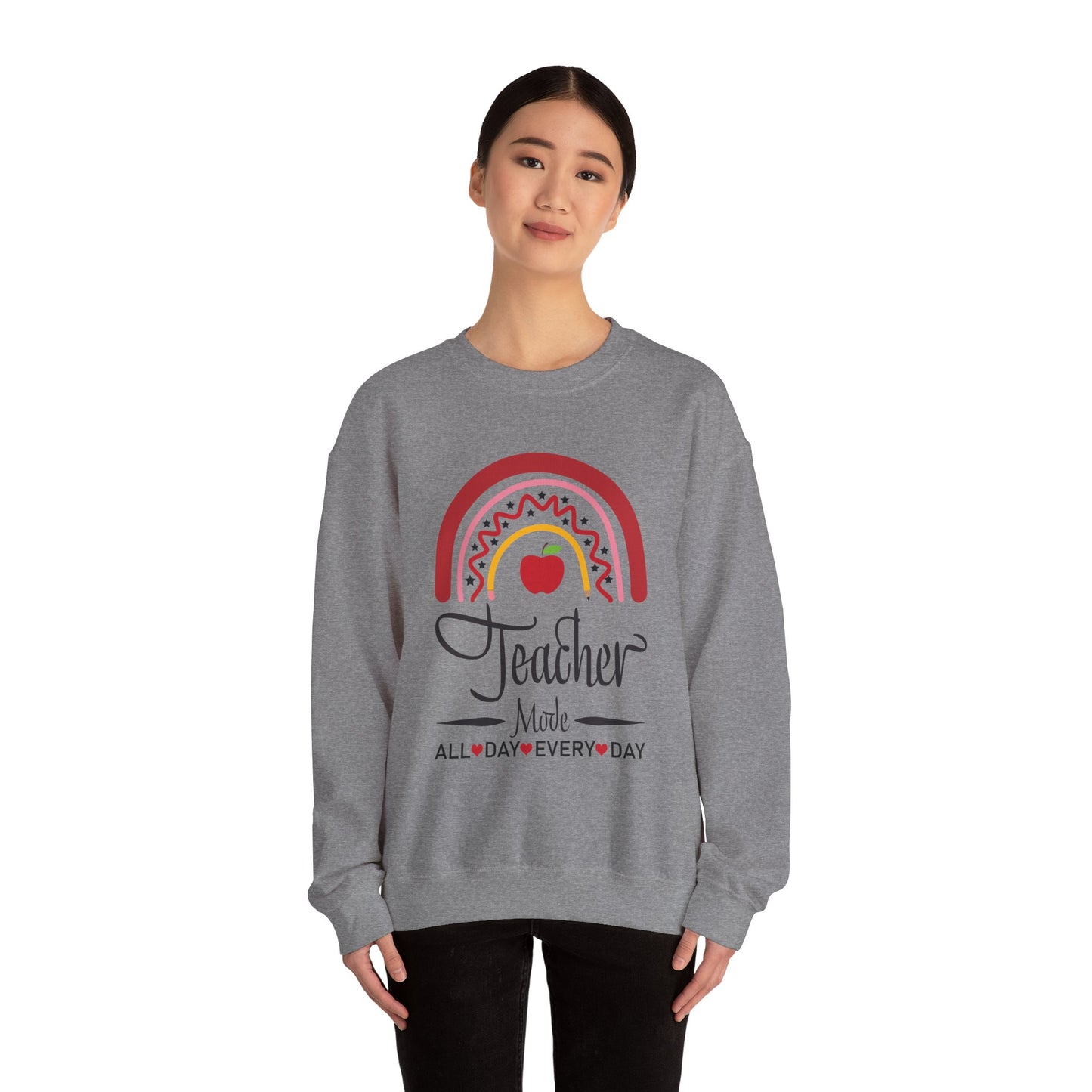 Teacher Made All Day Everyday Crewneck Sweatshirt, Comfortable Gift for Educators, Back to School, Teacher Appreciation, Cozy Gift