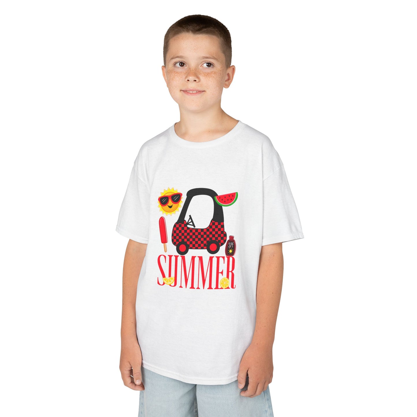 Kids Summer Graphic Tee — 'Summer' Car, Sunglasses & Popsicle Design