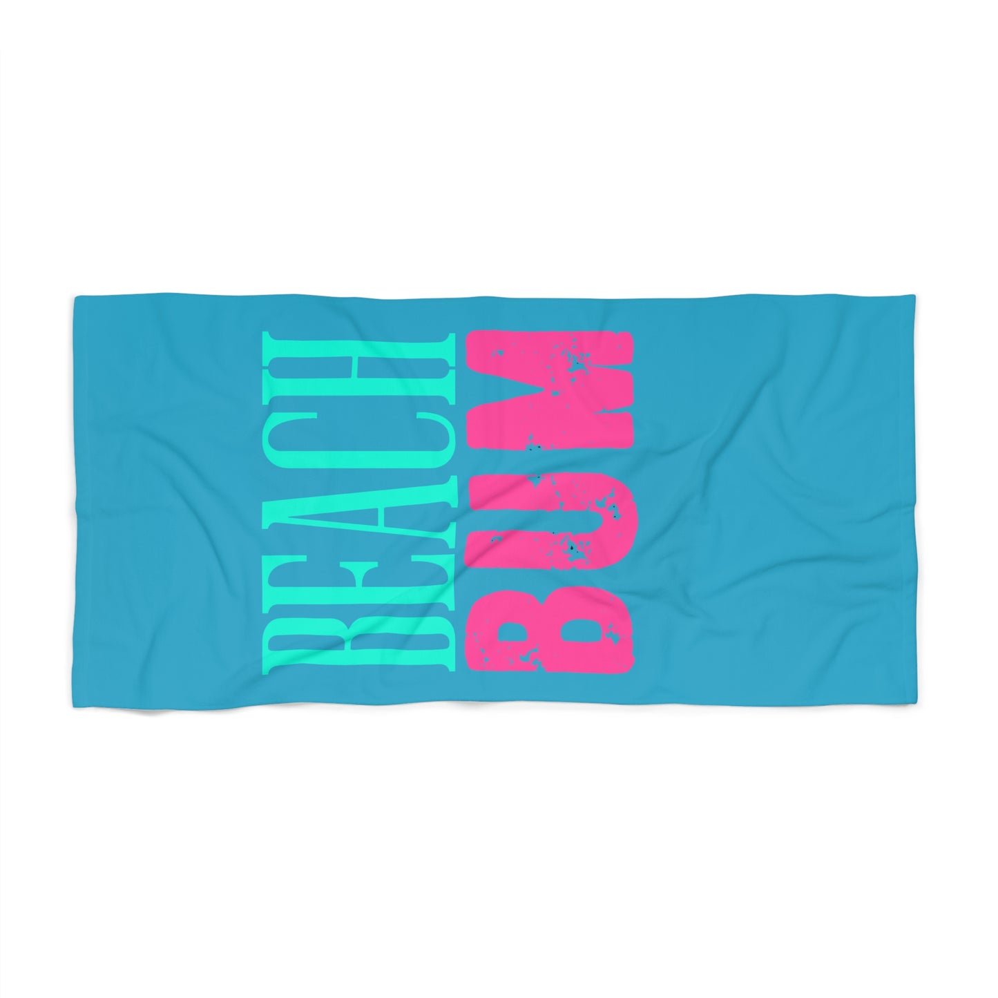 Beach Towel - "Beach Bum" Bold Tropical Print (Aqua & Pink)
