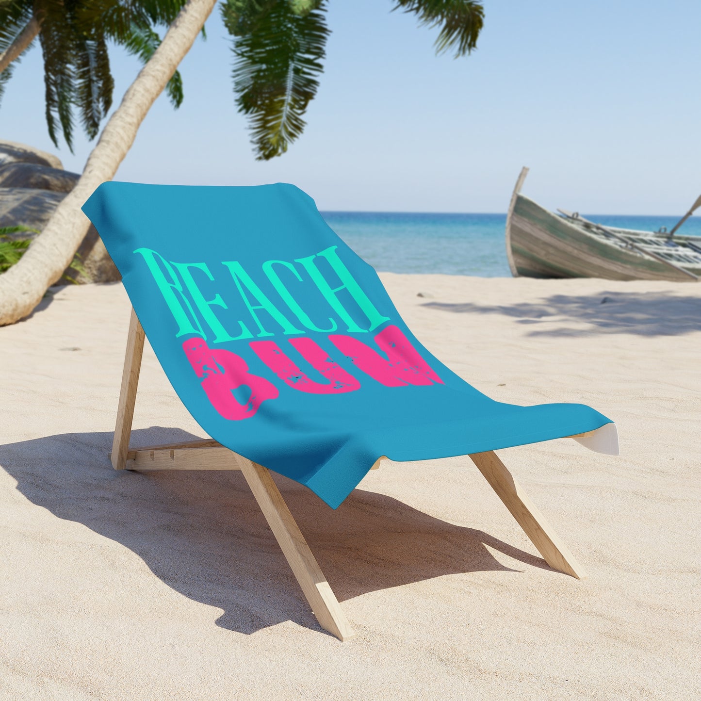 Beach Towel - "Beach Bum" Bold Tropical Print (Aqua & Pink)
