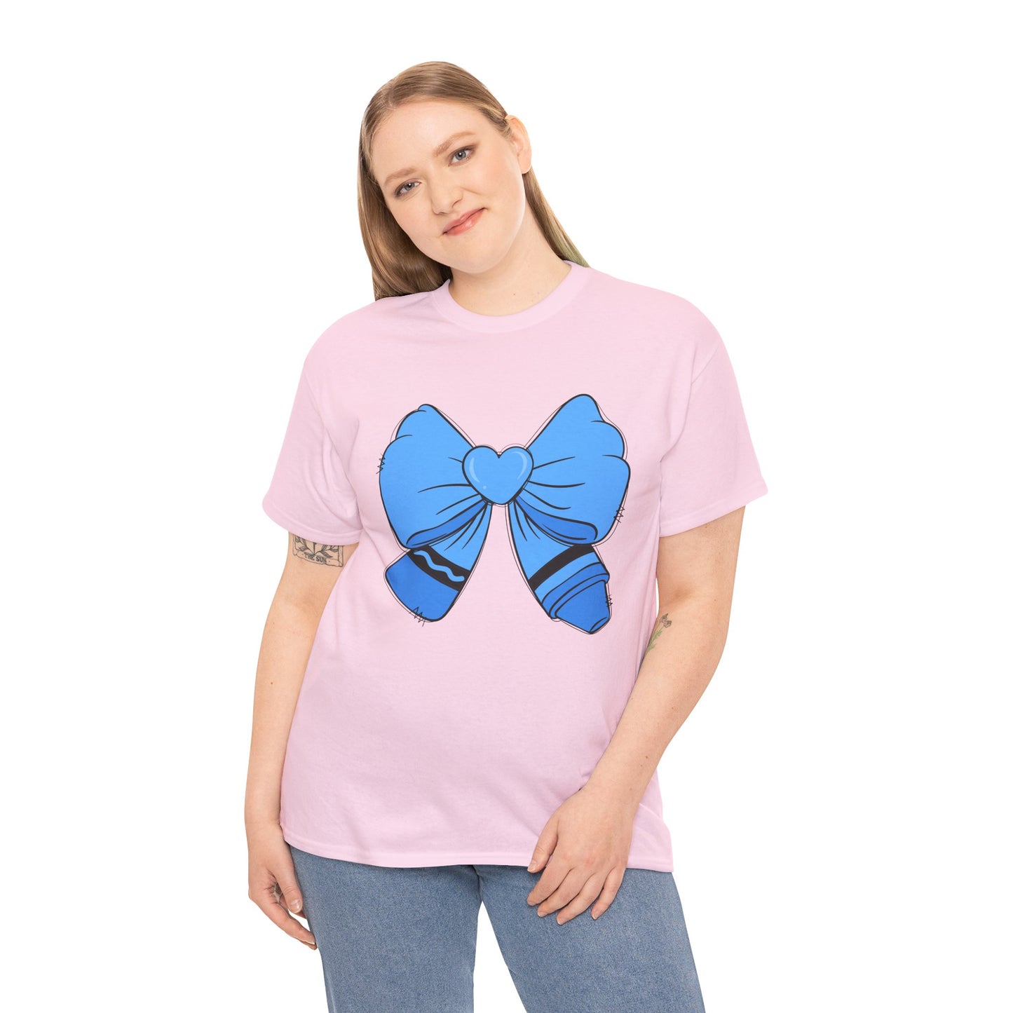 Blue Bow Heart Unisex Tee | Cute Graphic T-Shirt, Gift for Friends, Trendy Casual Wear, Birthday Apparel, Stylish Everyday Top
