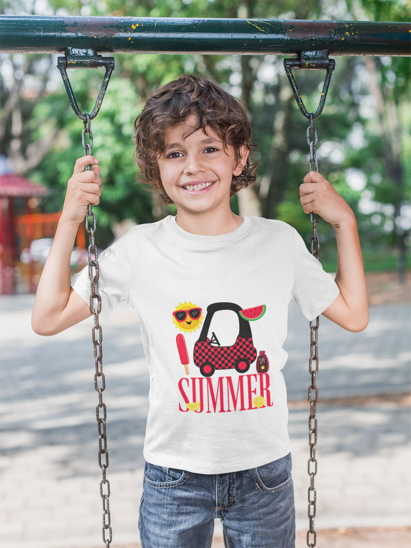 Kids Summer Graphic Tee — 'Summer' Car, Sunglasses & Popsicle Design