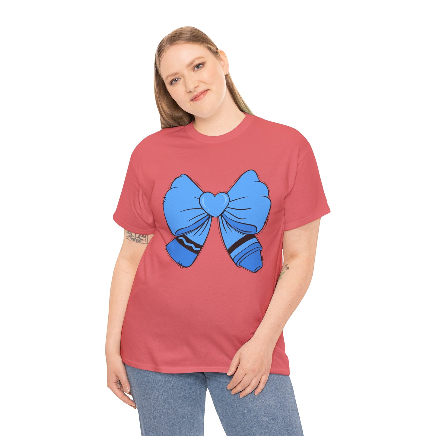 Blue Bow Heart Unisex Tee | Cute Graphic T-Shirt, Gift for Friends, Trendy Casual Wear, Birthday Apparel, Stylish Everyday Top