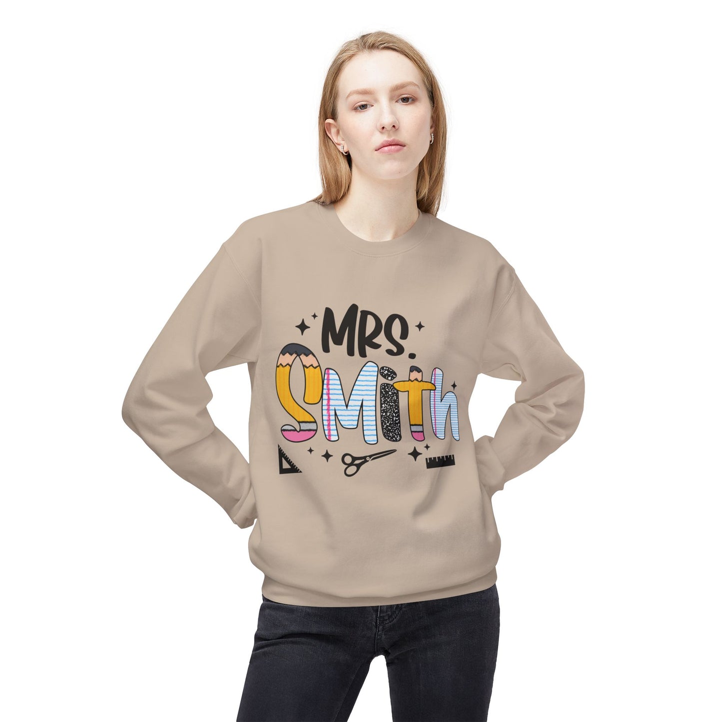 Personalized Mrs. Smith Crewneck Sweatshirt, Custom Fleece Sweatshirt, Cozy Gift for Her, Wedding Gift, Teacher Apparel, Fun Family Gift