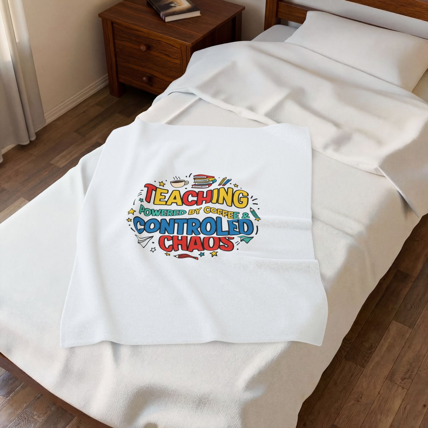 Teaching Powered By Coffee & Controlled Chaos Velveteen Plush Blanket | Teacher Appreciation