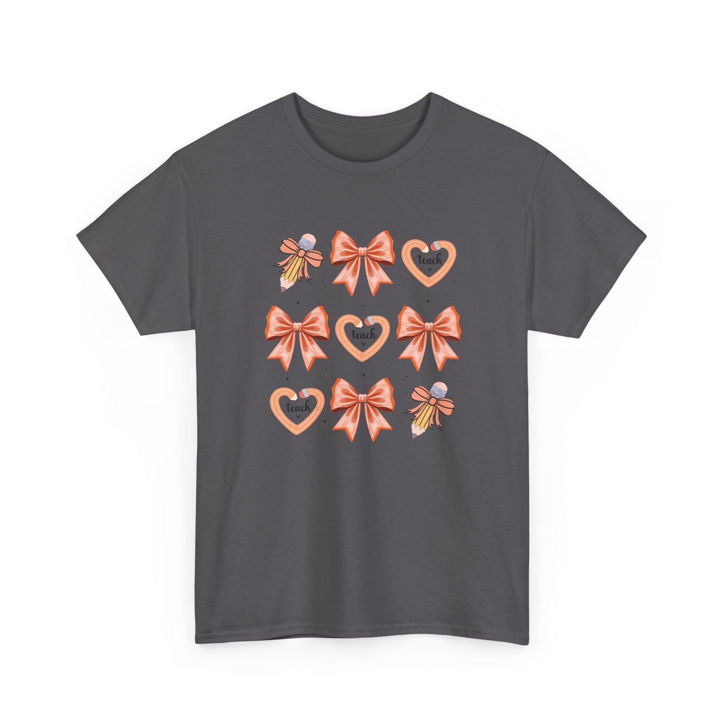 Pencil and  Bow Graphic Tee, Unisex Cotton T-Shirt, Heart Design Shirt, Gift for Her, Cute Casual Outfits, Spring Fashion Tee