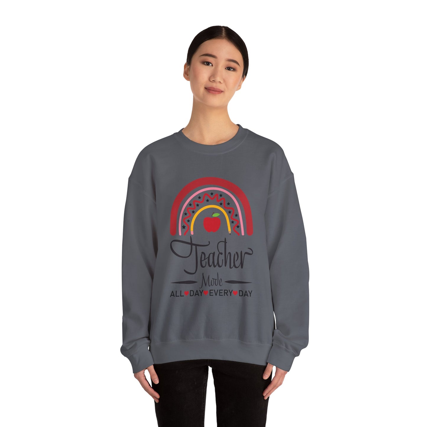 Teacher Made All Day Everyday Crewneck Sweatshirt, Comfortable Gift for Educators, Back to School, Teacher Appreciation, Cozy Gift