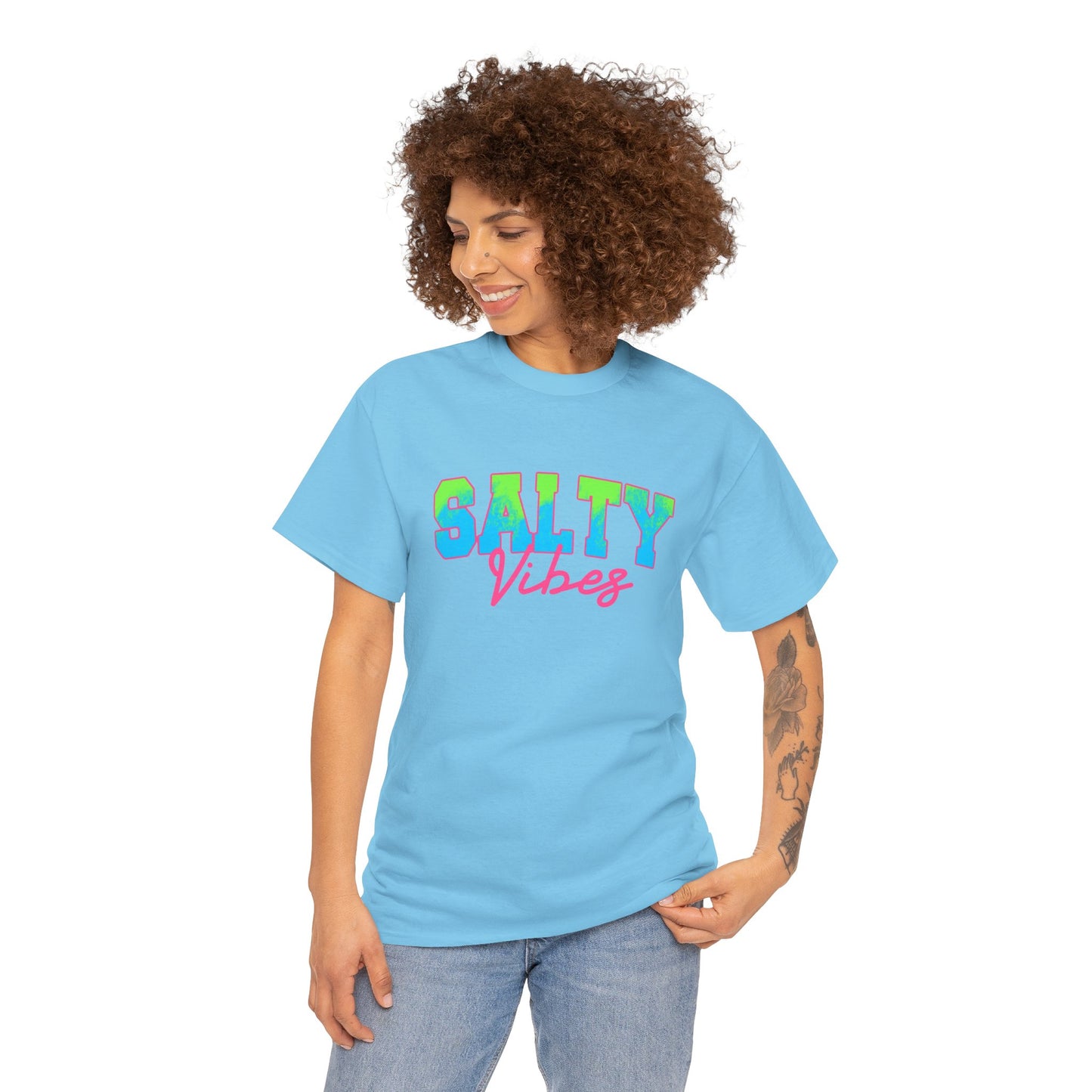 Salty Vibes Unisex Heavy Cotton Tee | Casual Summer Shirt, Beachwear, Gift for Friends, Ocean Lover, Graphic Tee