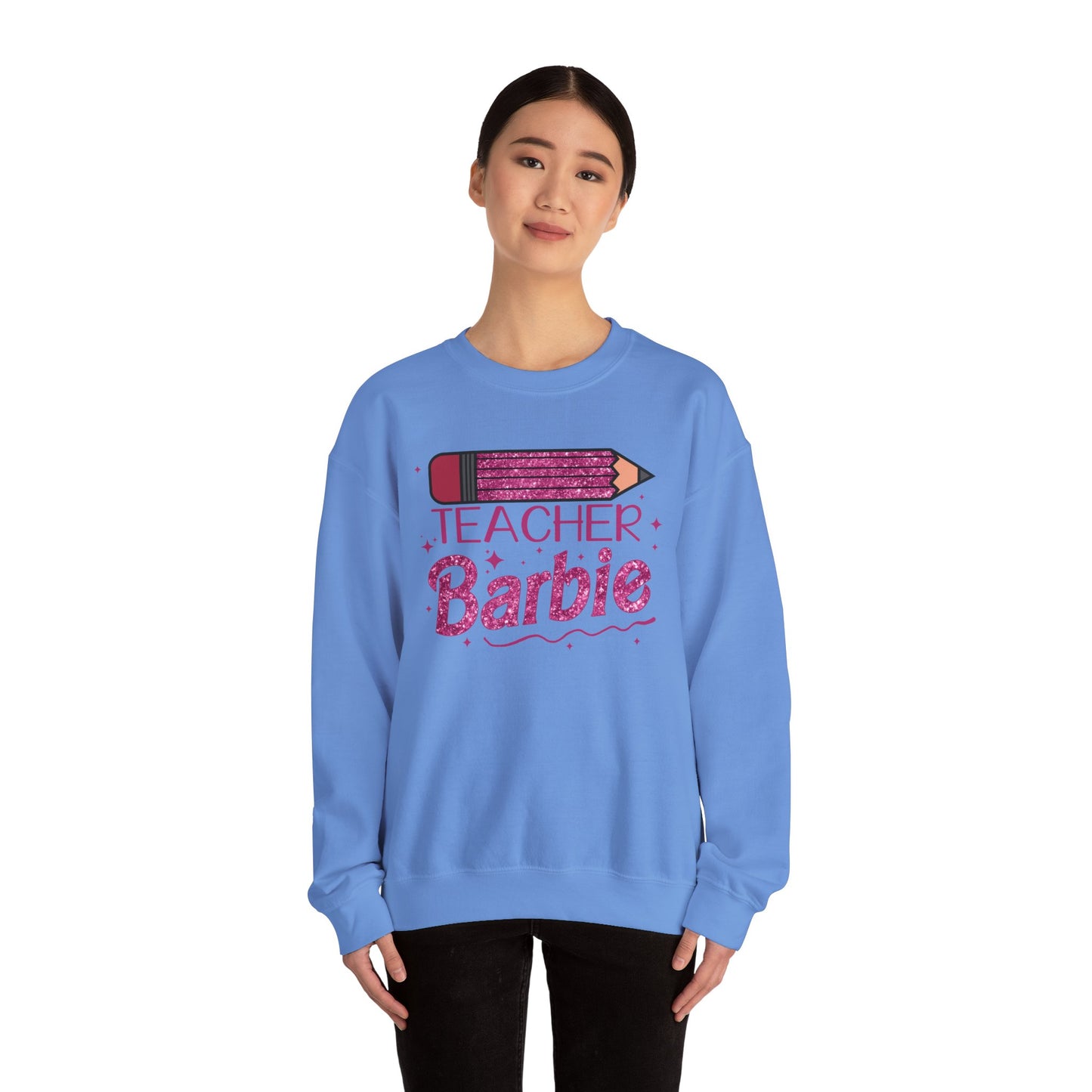 Glitter Pink Teacher Crewneck Sweatshirt | Fun Gift for Educators, Back to School, Teacher Appreciation, Casual Wear, Birthday Gift