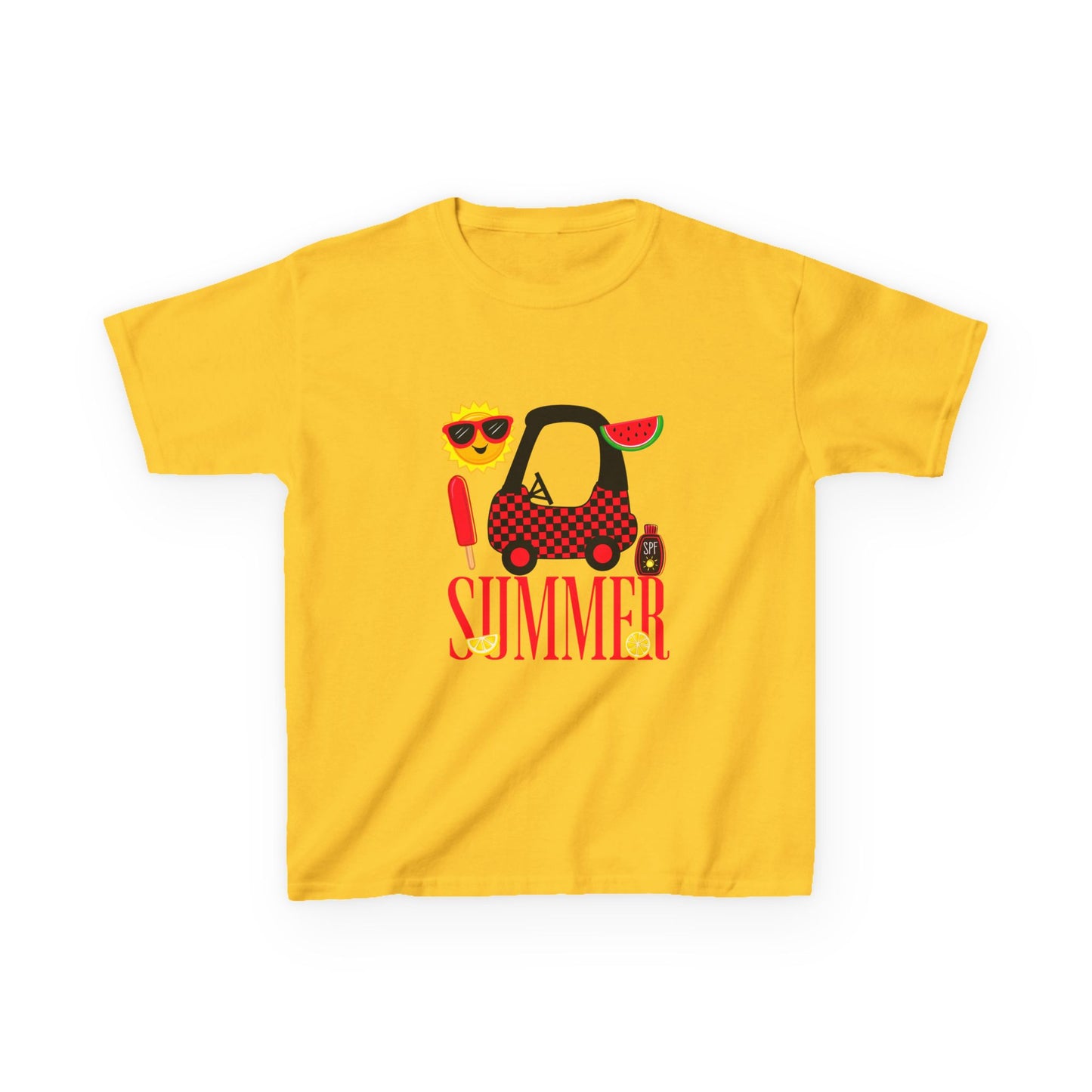 Kids Summer Graphic Tee — 'Summer' Car, Sunglasses & Popsicle Design