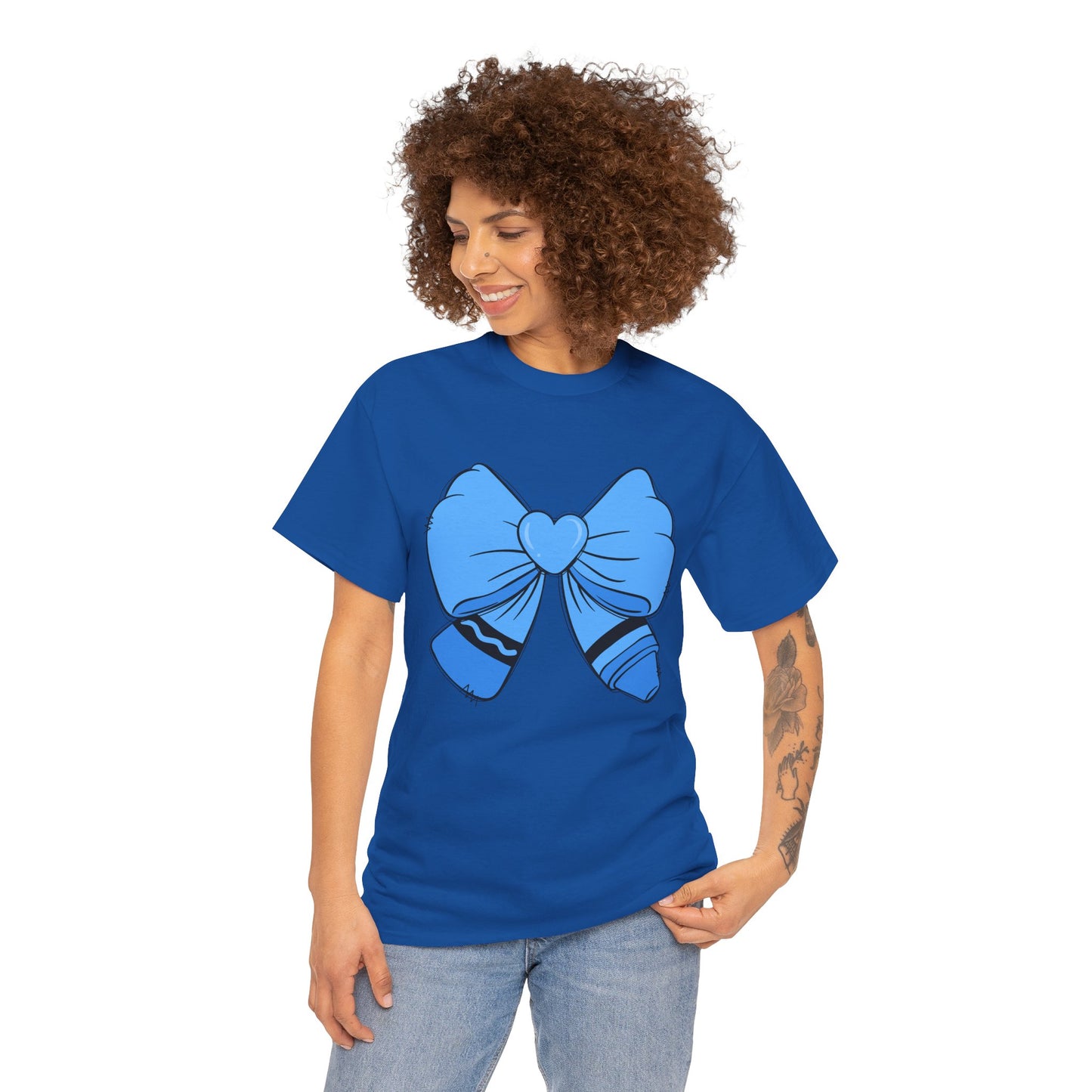 Blue Bow Heart Unisex Tee | Cute Graphic T-Shirt, Gift for Friends, Trendy Casual Wear, Birthday Apparel, Stylish Everyday Top