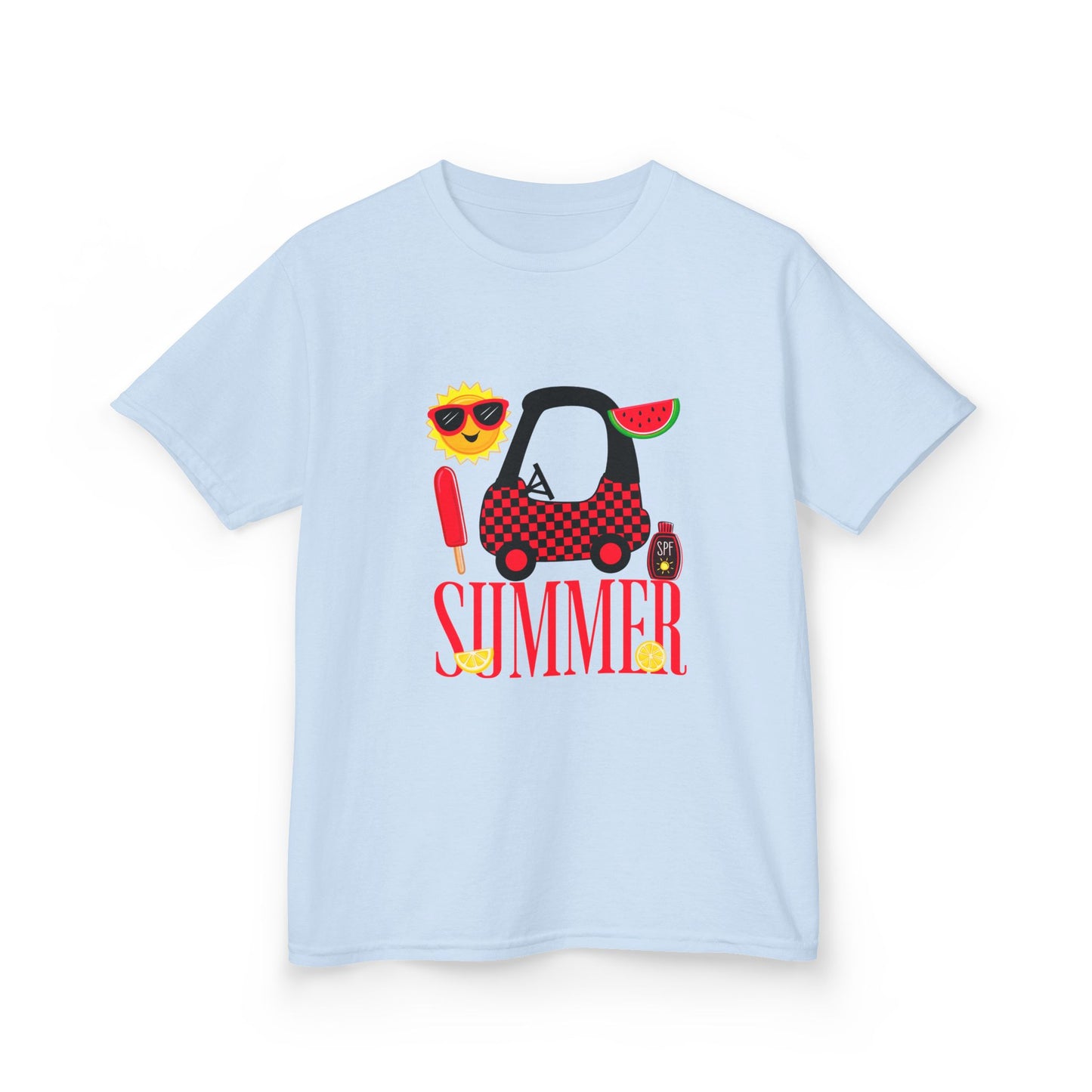 Kids Summer Graphic Tee — 'Summer' Car, Sunglasses & Popsicle Design