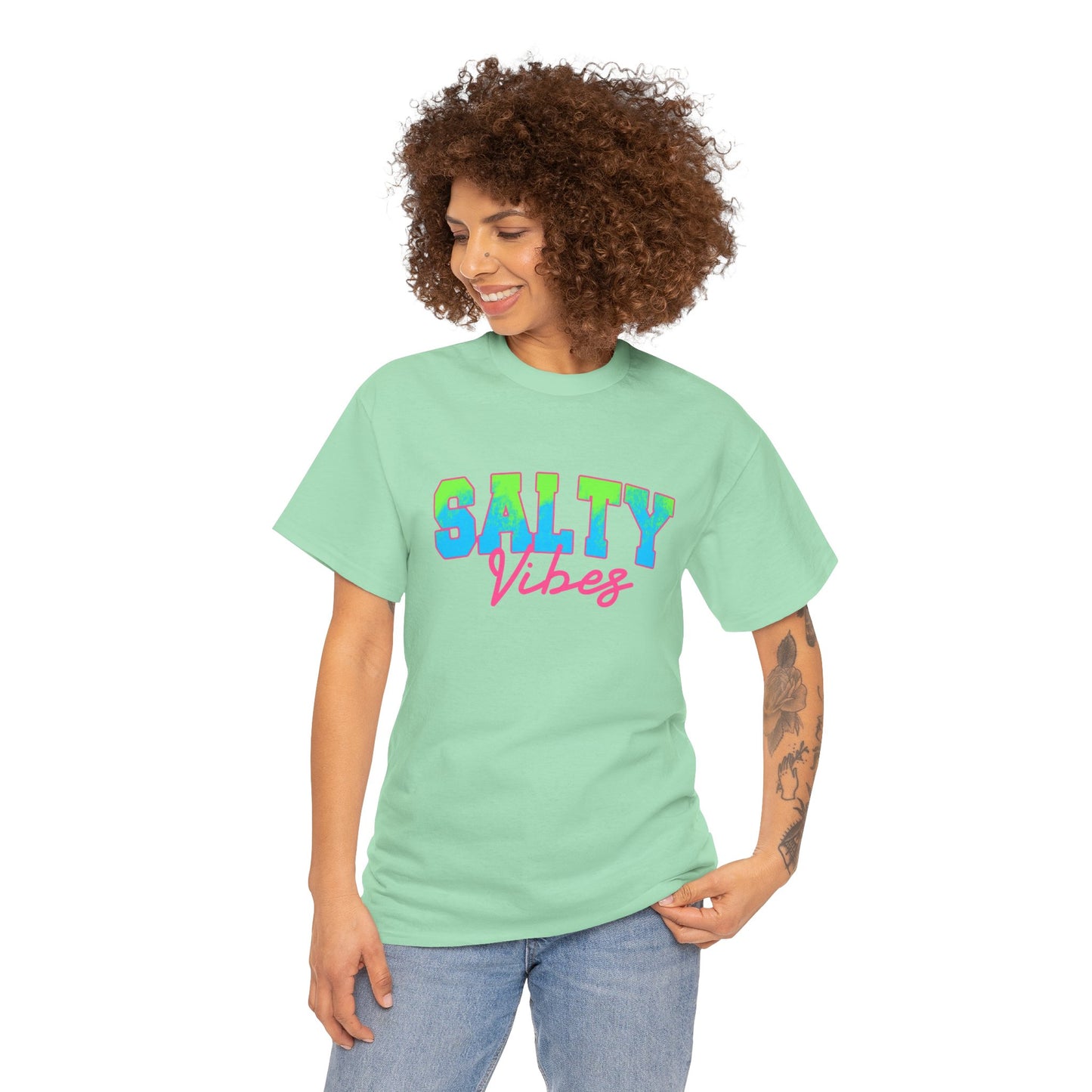 Salty Vibes Unisex Heavy Cotton Tee | Casual Summer Shirt, Beachwear, Gift for Friends, Ocean Lover, Graphic Tee