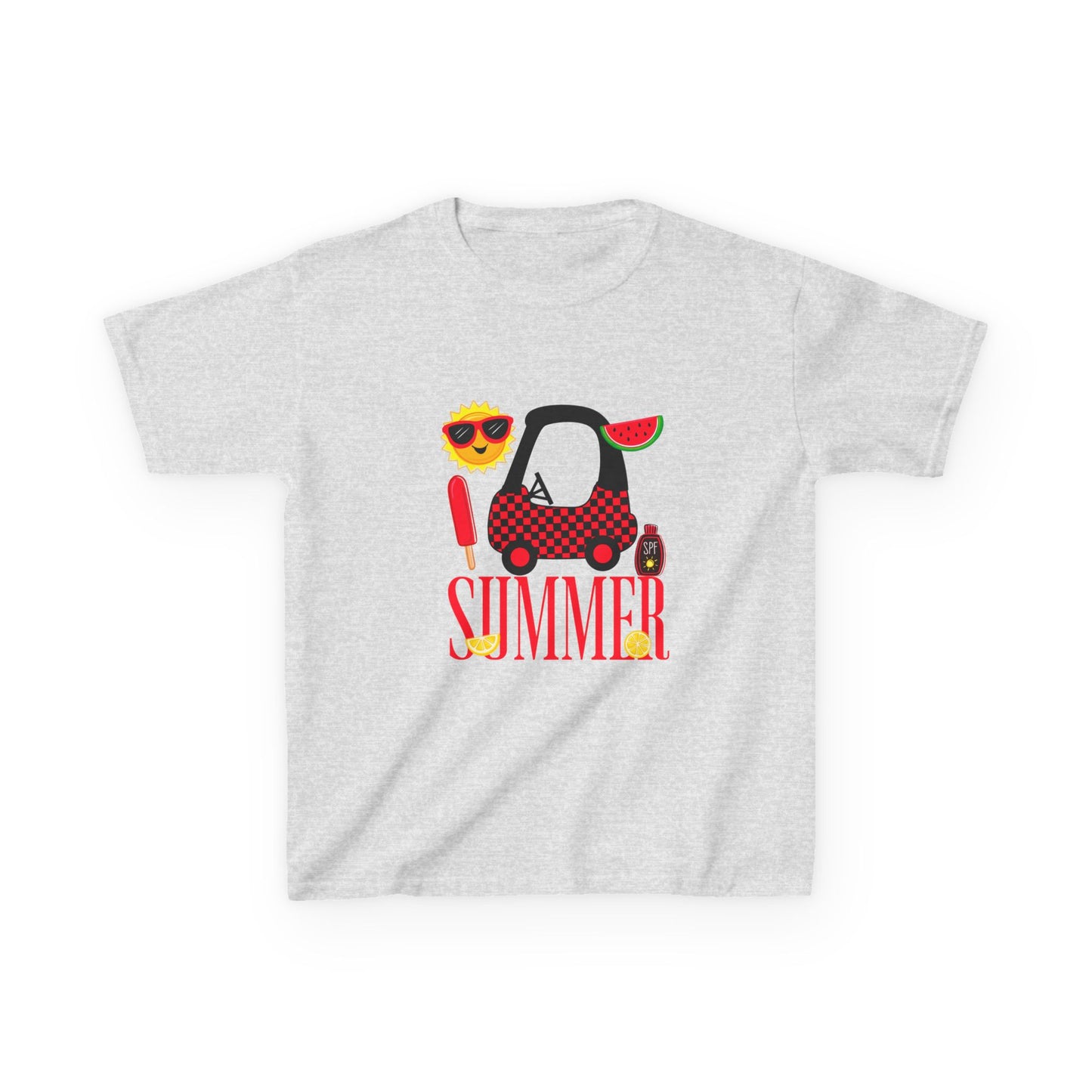 Kids Summer Graphic Tee — 'Summer' Car, Sunglasses & Popsicle Design