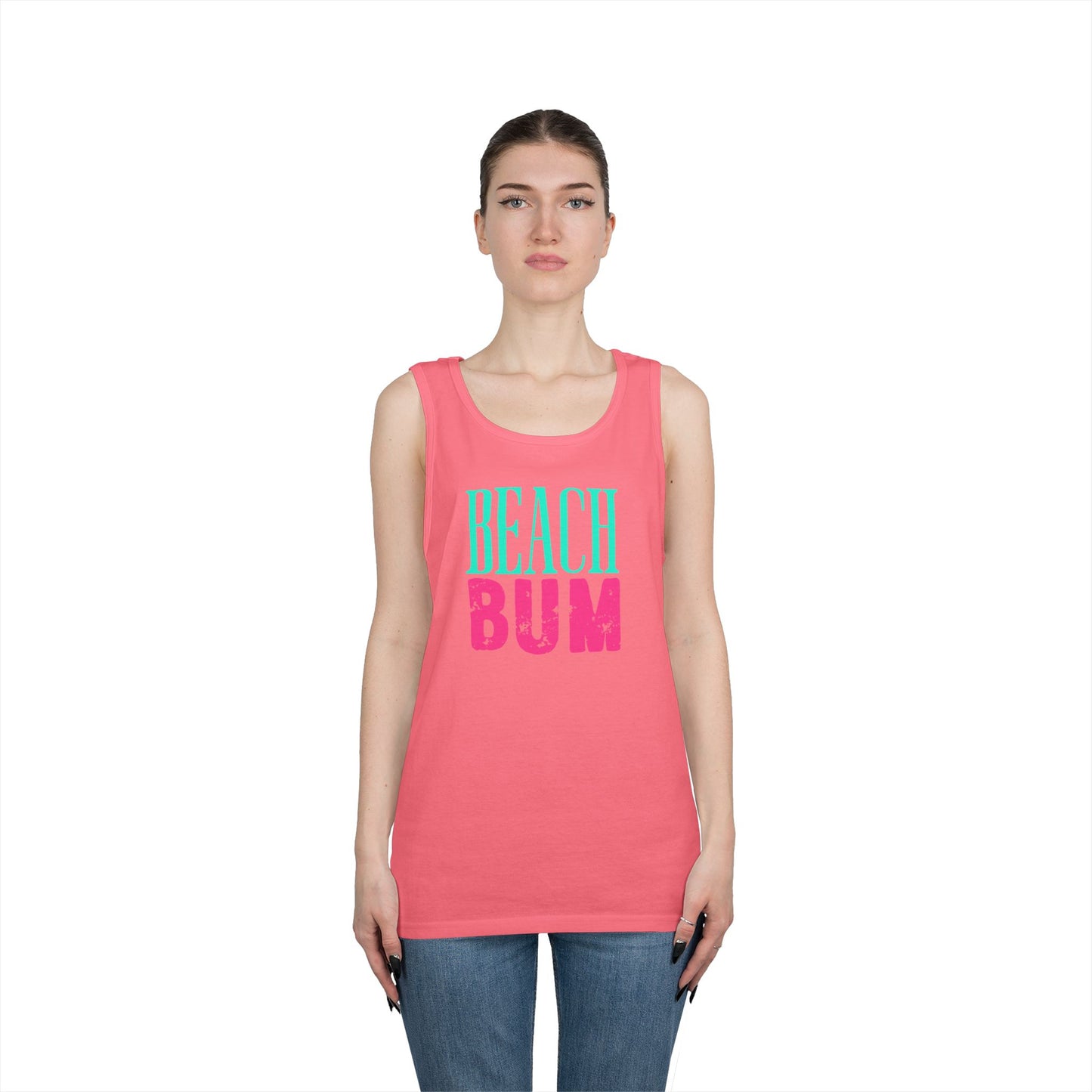 Beach Bum Tank Top – Retro Teal & Pink Summer Graphic