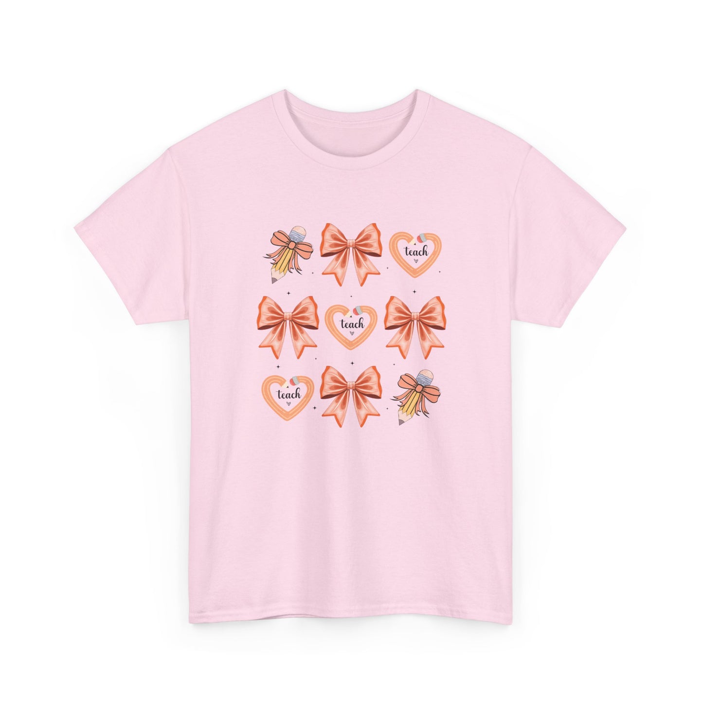 Pencil and  Bow Graphic Tee, Unisex Cotton T-Shirt, Heart Design Shirt, Gift for Her, Cute Casual Outfits, Spring Fashion Tee